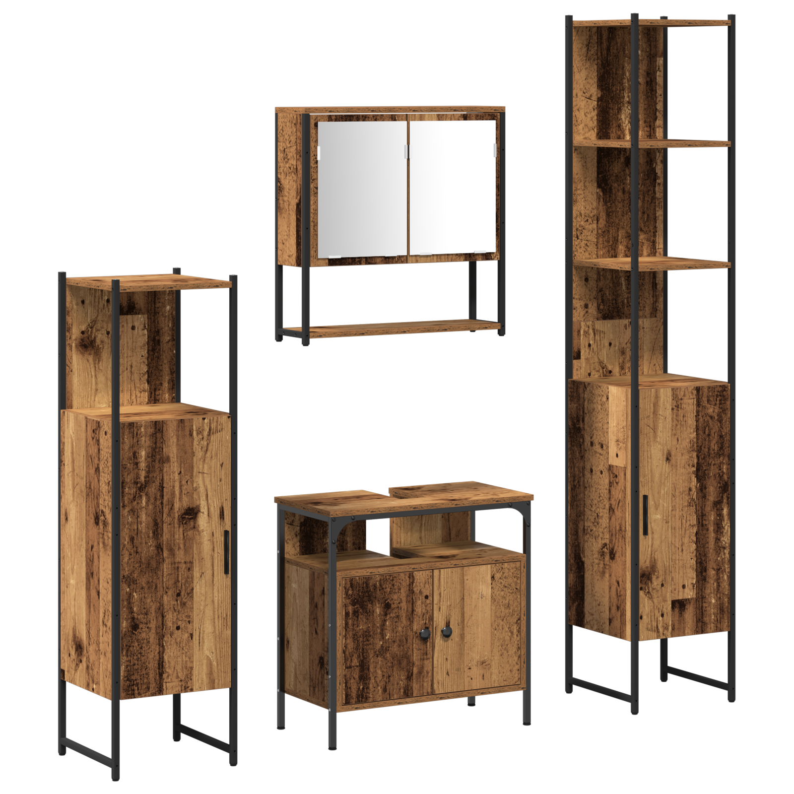 4 Piece Bathroom Furniture Set Old Wood Engineered Wood - Image 2