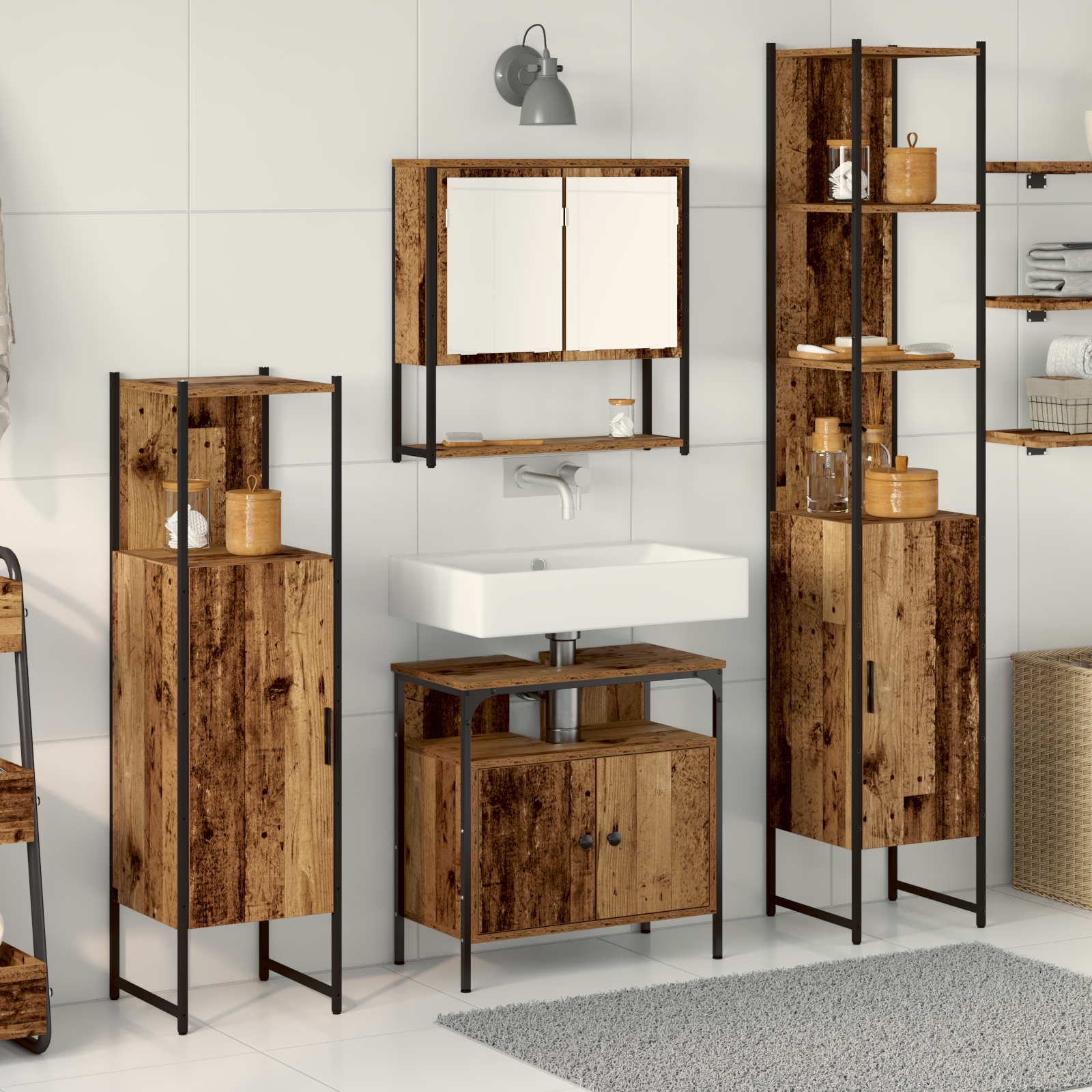 4 Piece Bathroom Furniture Set Old Wood Engineered Wood