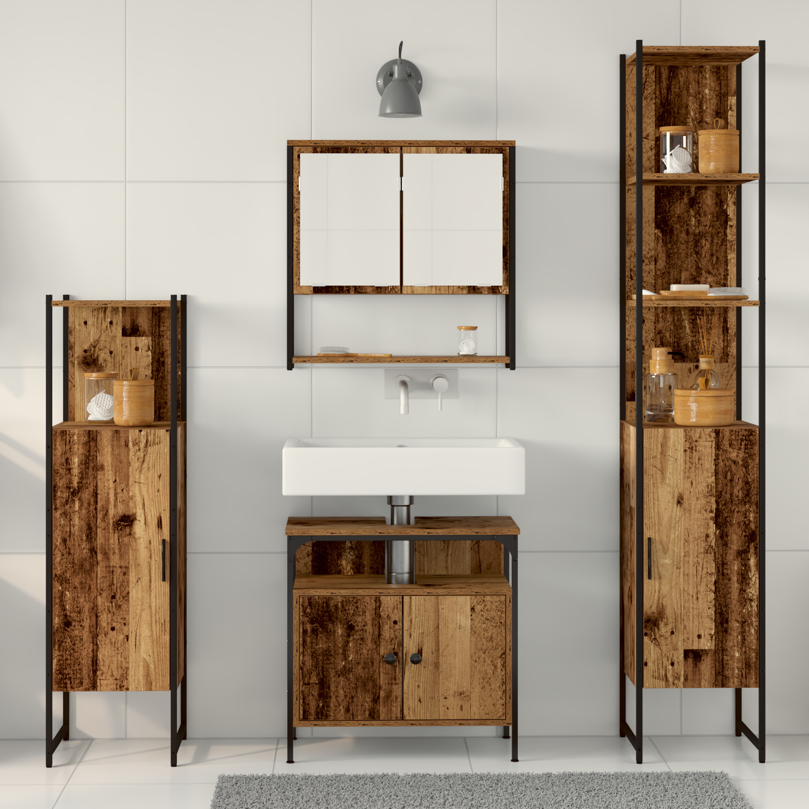 4 Piece Bathroom Furniture Set Old Wood Engineered Wood - Image 4