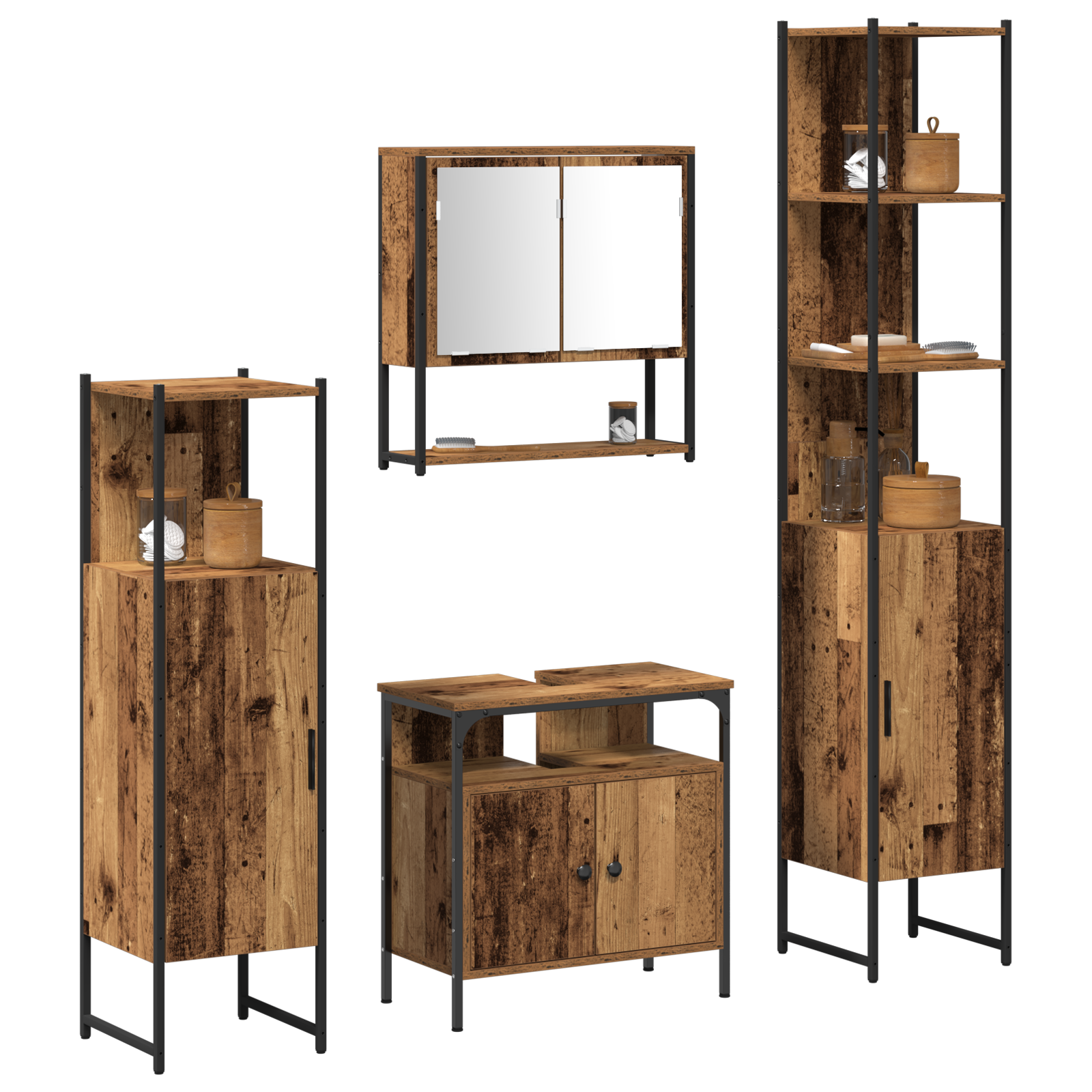 4 Piece Bathroom Furniture Set Old Wood Engineered Wood - Image 3
