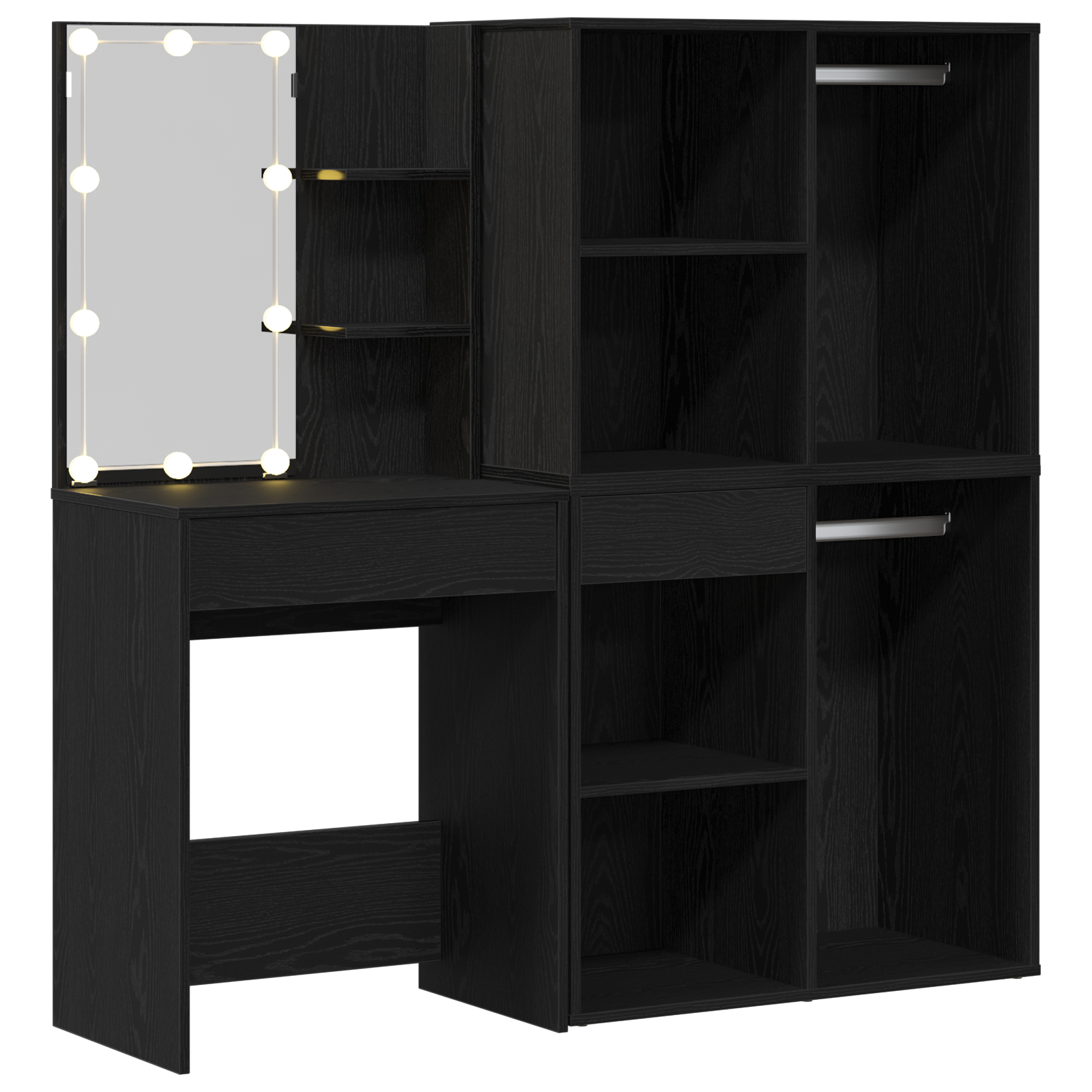 LED Dressing Table with 2 Cabinets Black Oak Engineered Wood - Image 4