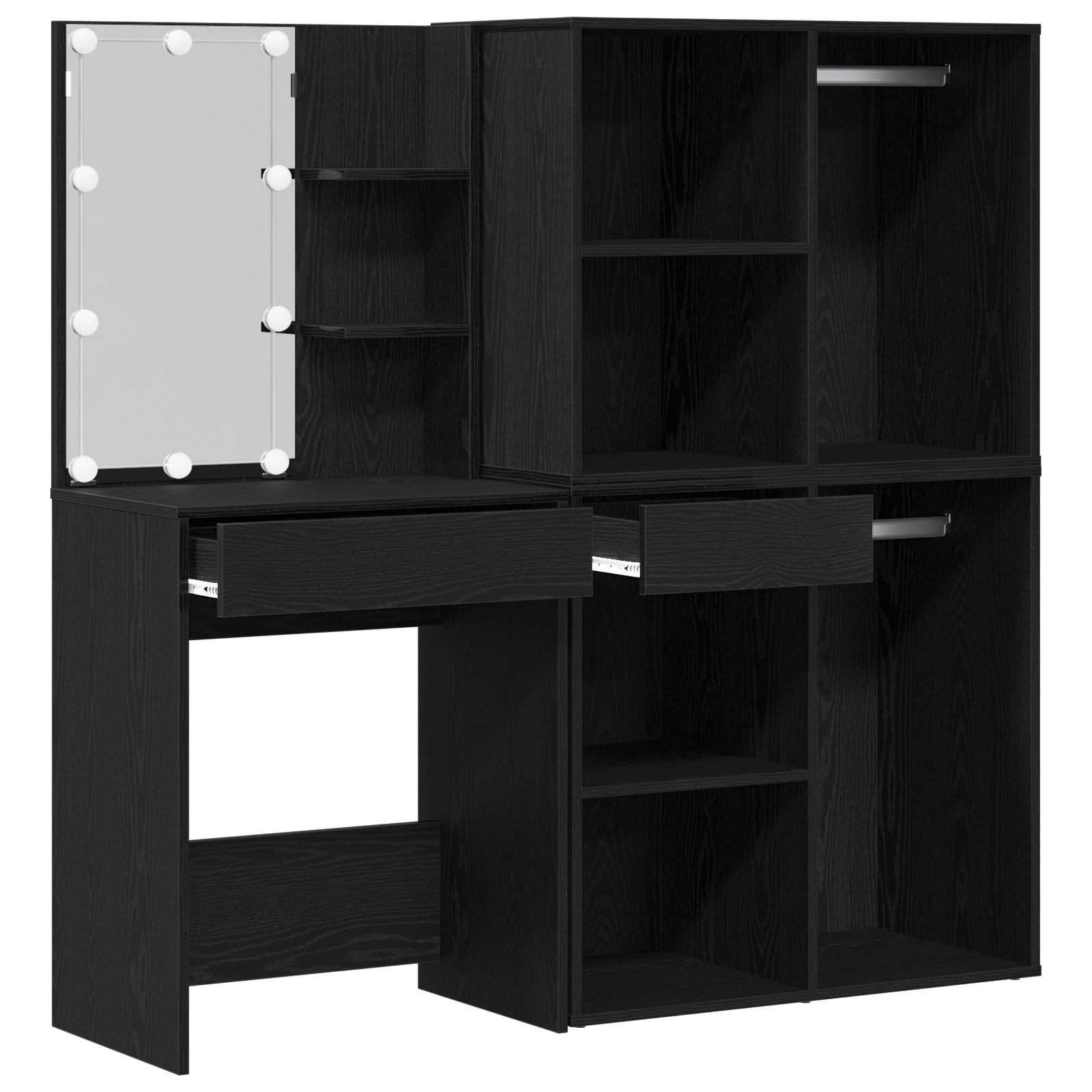 LED Dressing Table with 2 Cabinets Black Oak Engineered Wood - Image 5