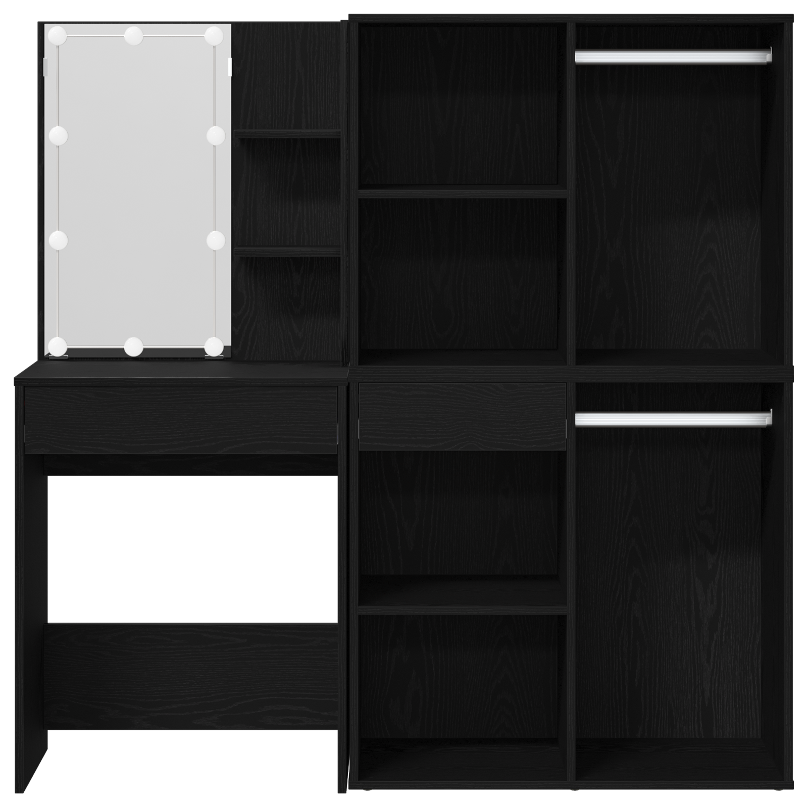 LED Dressing Table with 2 Cabinets Black Oak Engineered Wood - Image 9
