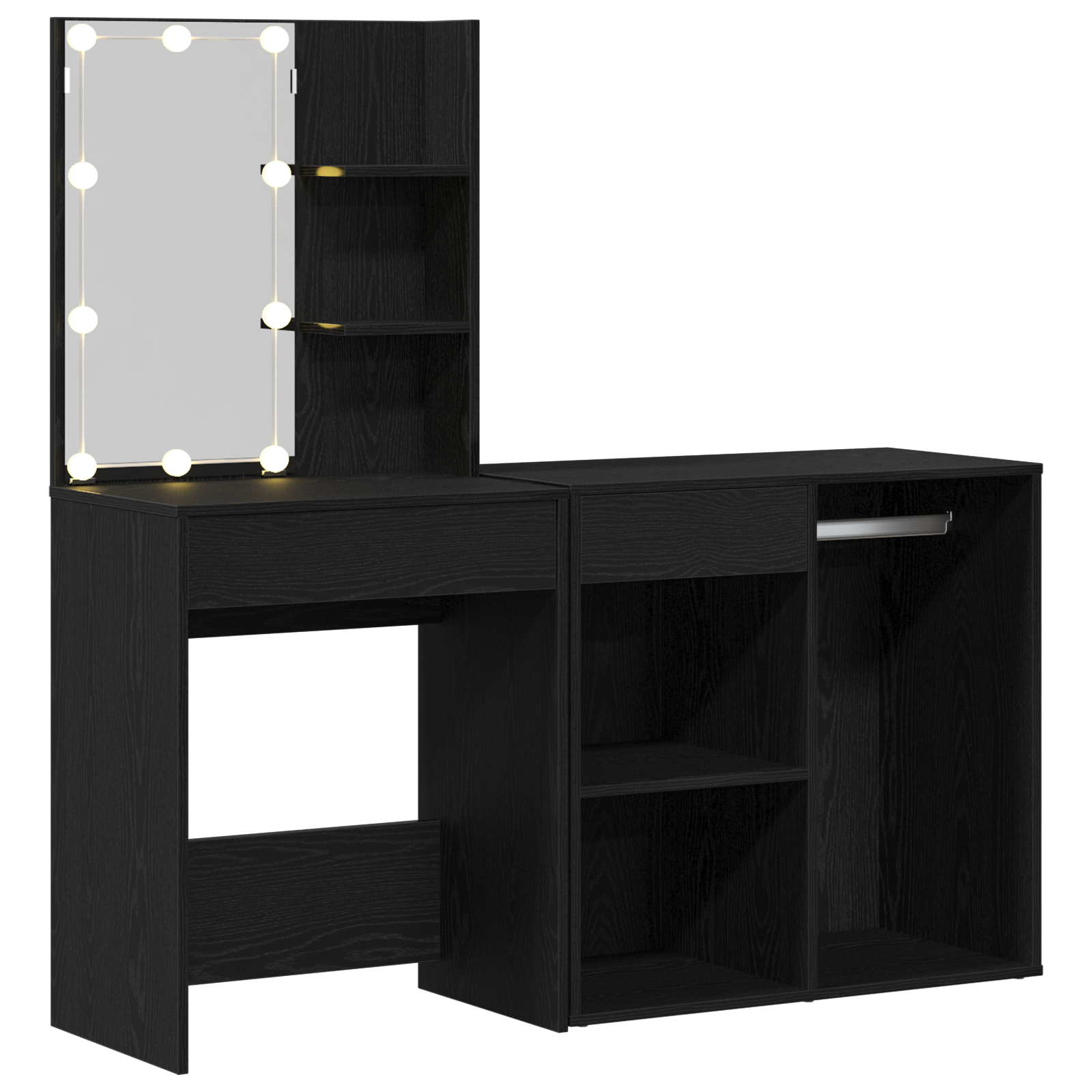 Dressing Table with LED & Cabinet Black Oak Engineered Wood - Image 4