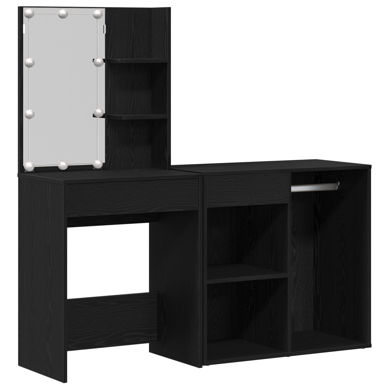 Dressing Table with LED & Cabinet Black Oak Engineered Wood - Image 2