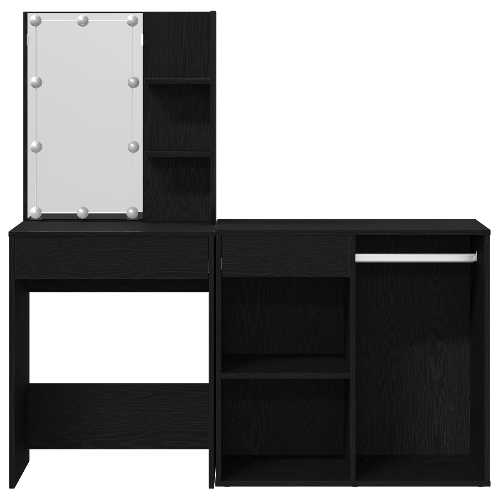 Dressing Table with LED & Cabinet Black Oak Engineered Wood - Image 8