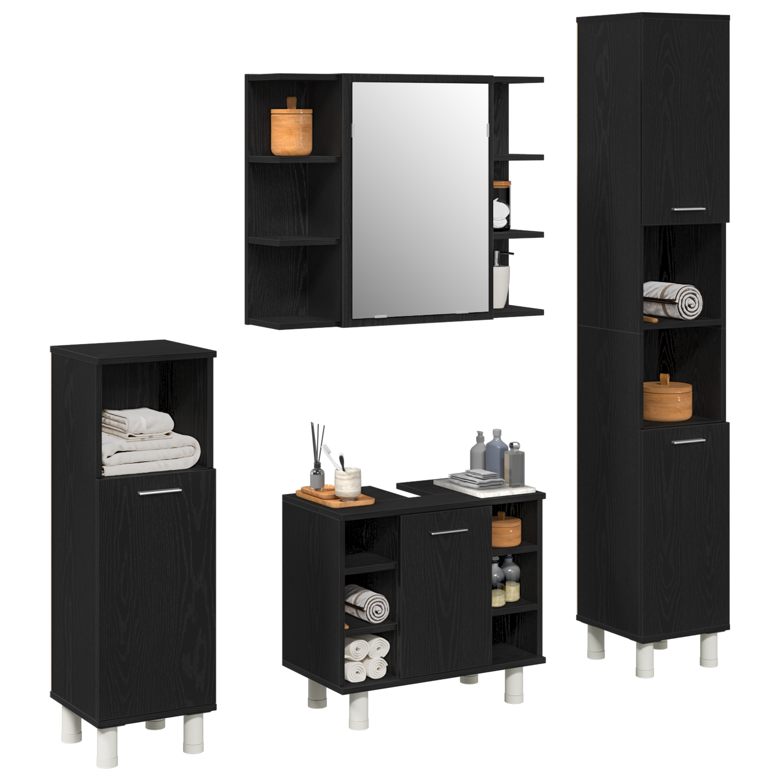 4 Piece Bathroom Furniture Set Black Oak Engineered Wood - Image 3