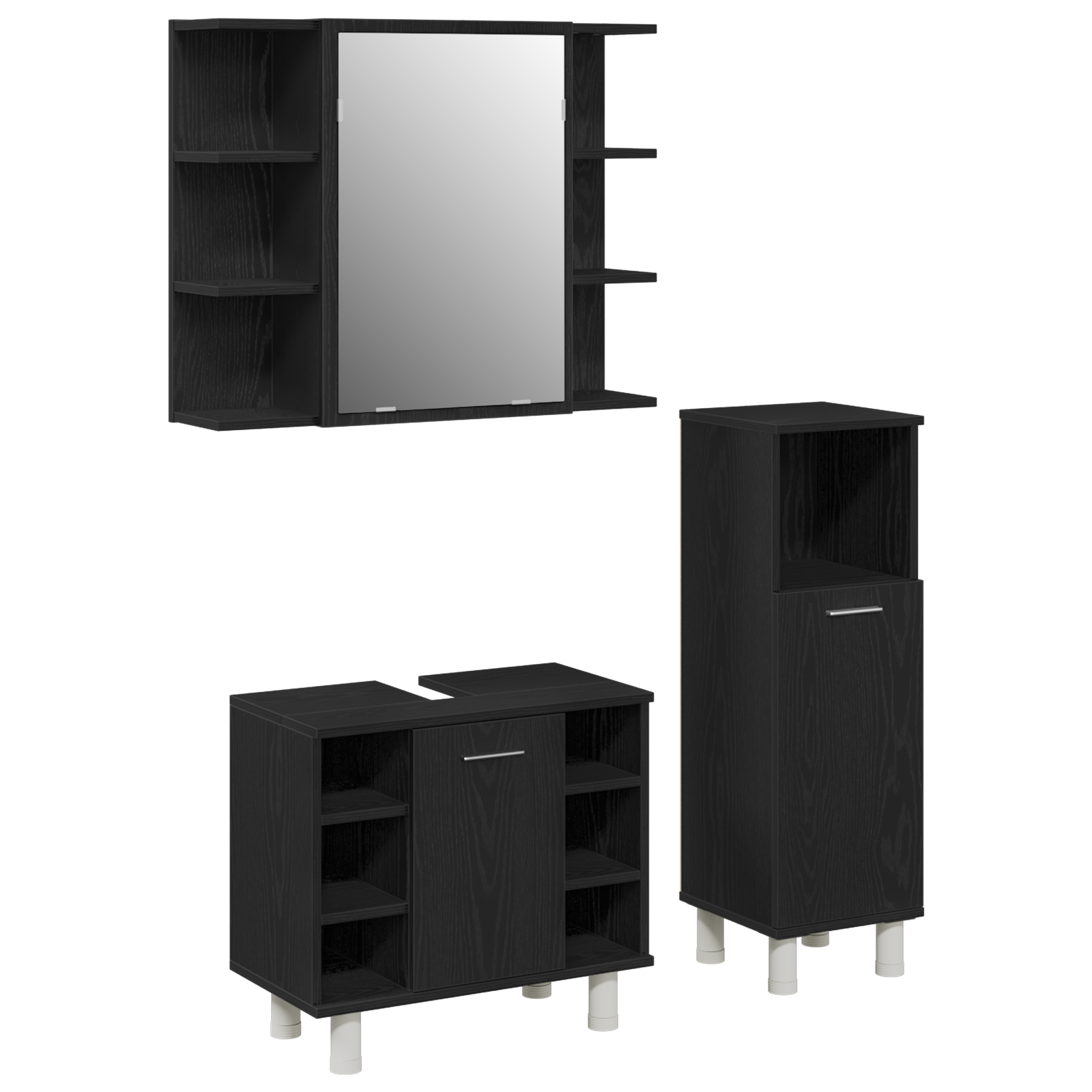 3 Piece Bathroom Furniture Set Black Oak Engineered Wood - Image 2