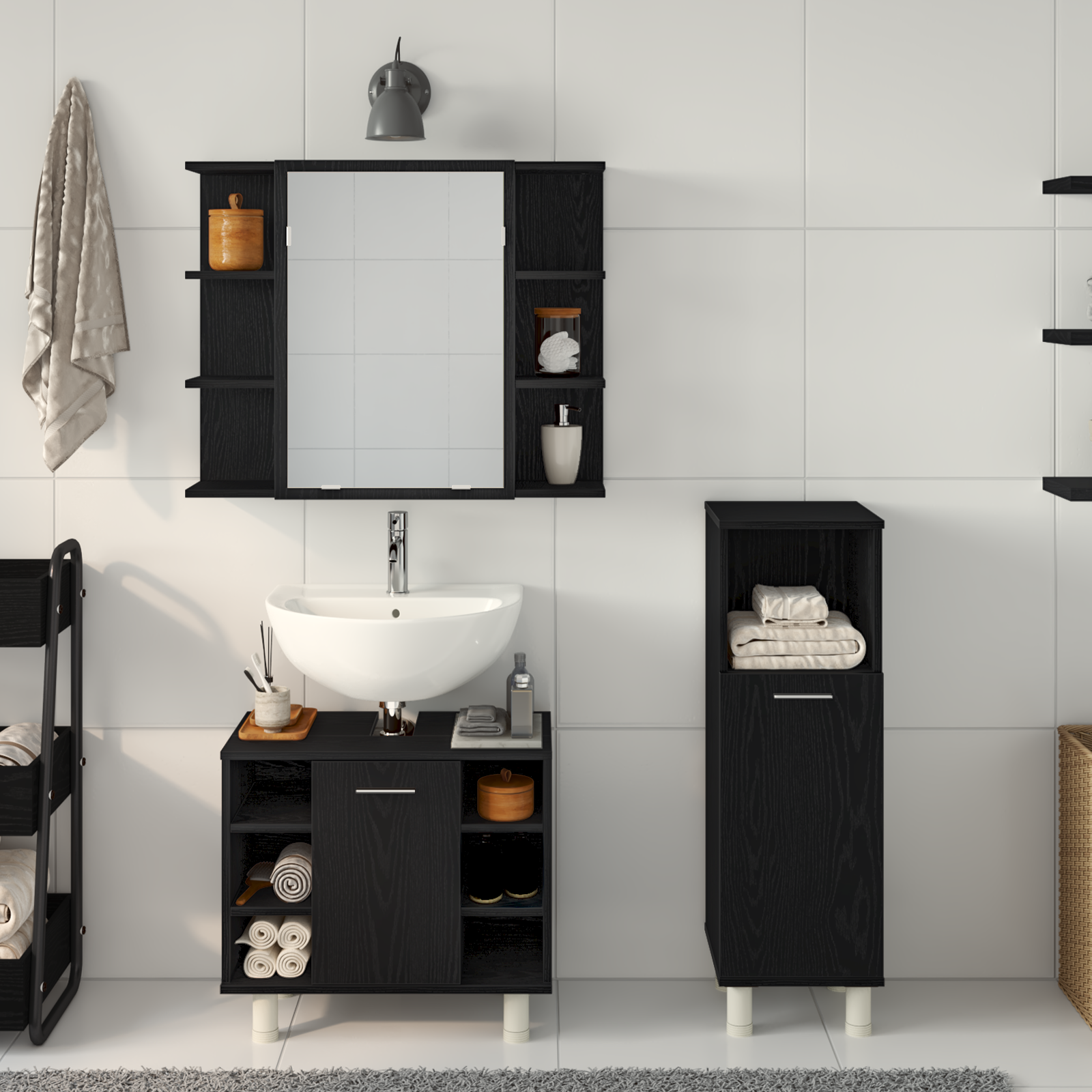 3 Piece Bathroom Furniture Set Black Oak Engineered Wood - Image 4