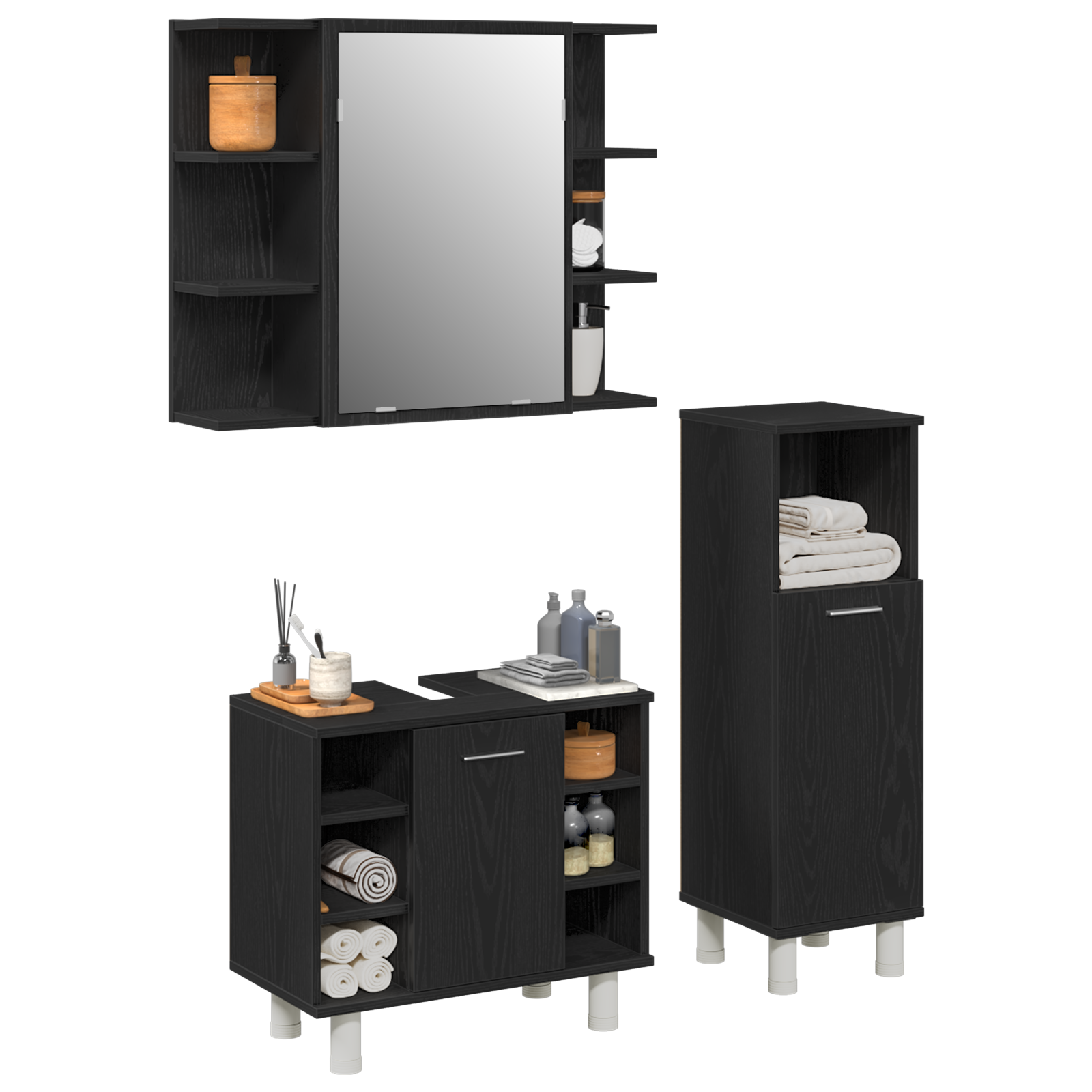 3 Piece Bathroom Furniture Set Black Oak Engineered Wood - Image 3