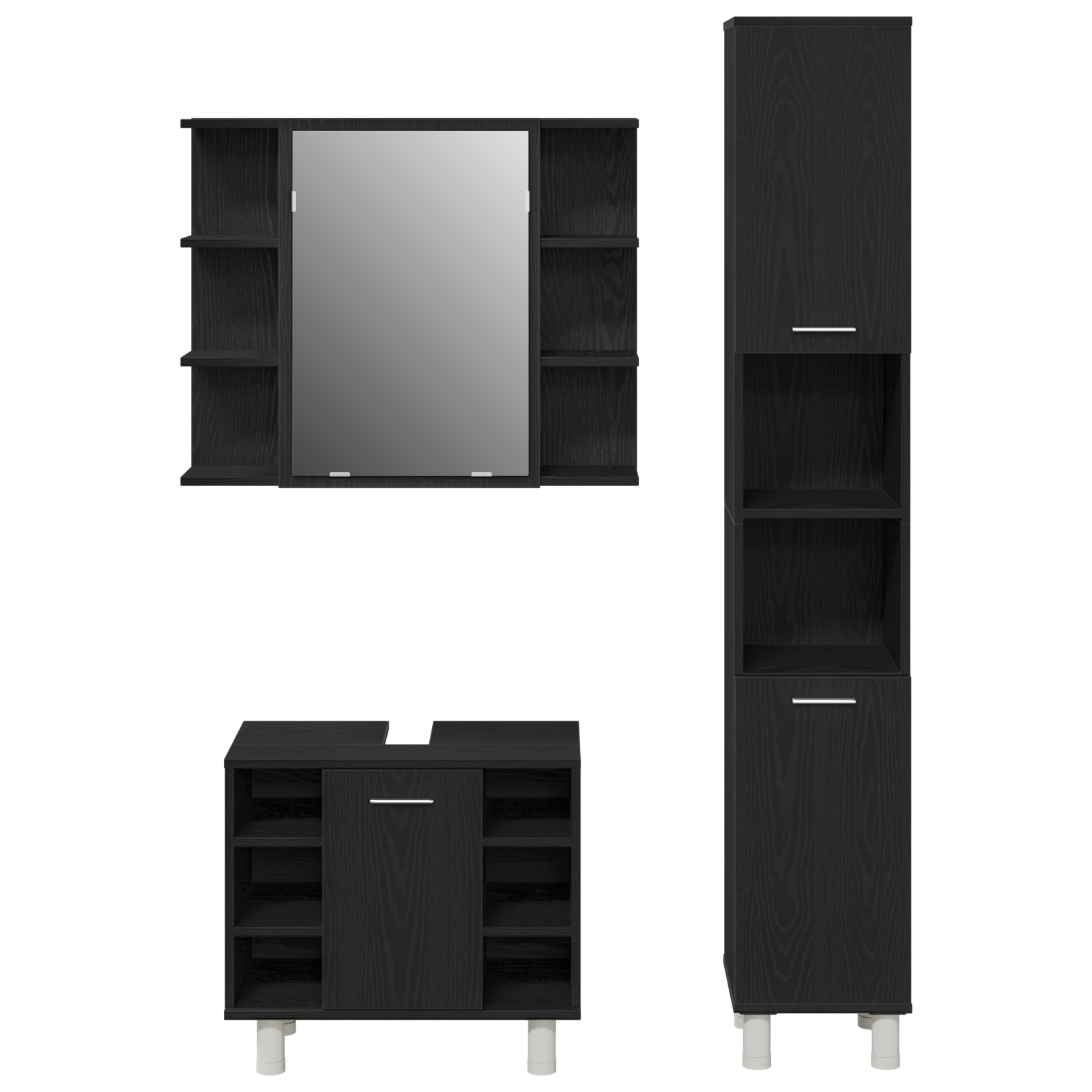 3 Piece Bathroom Furniture Set Black Oak Engineered Wood - Image 11
