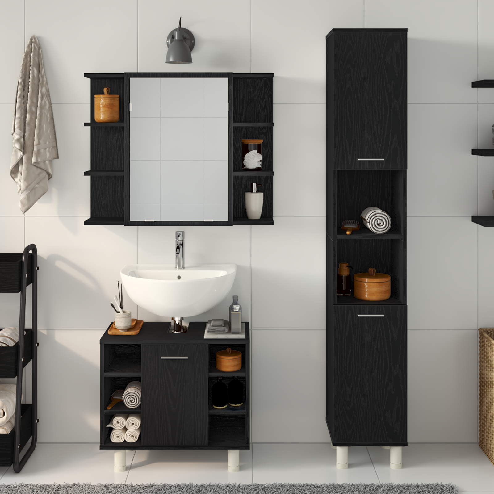 3 Piece Bathroom Furniture Set Black Oak Engineered Wood - Image 4