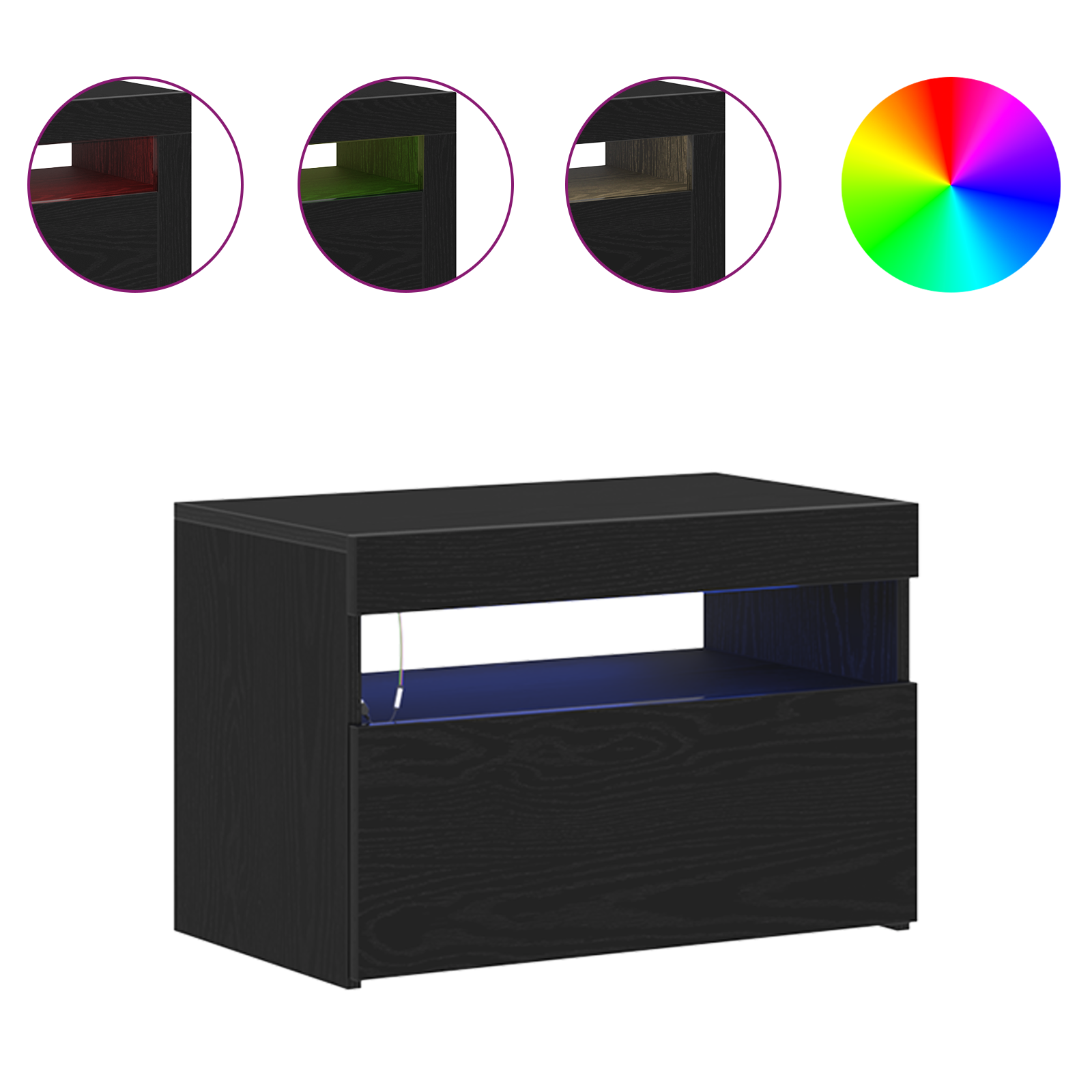 Bedside Cabinet with LED Lights Black Oak 60x35x40 cm Engineered Wood - Image 4