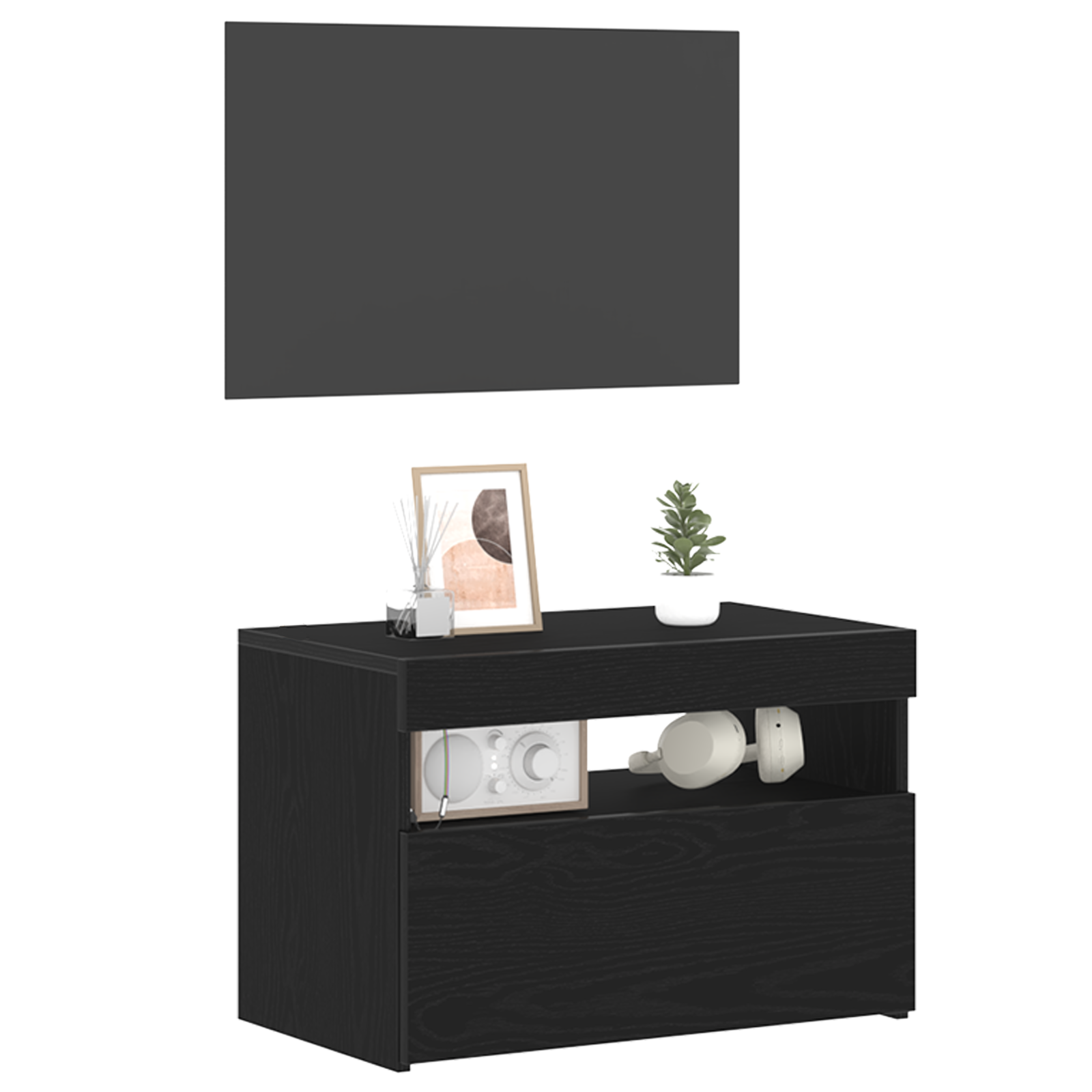 Bedside Cabinet with LED Lights Black Oak 60x35x40 cm Engineered Wood - Image 3