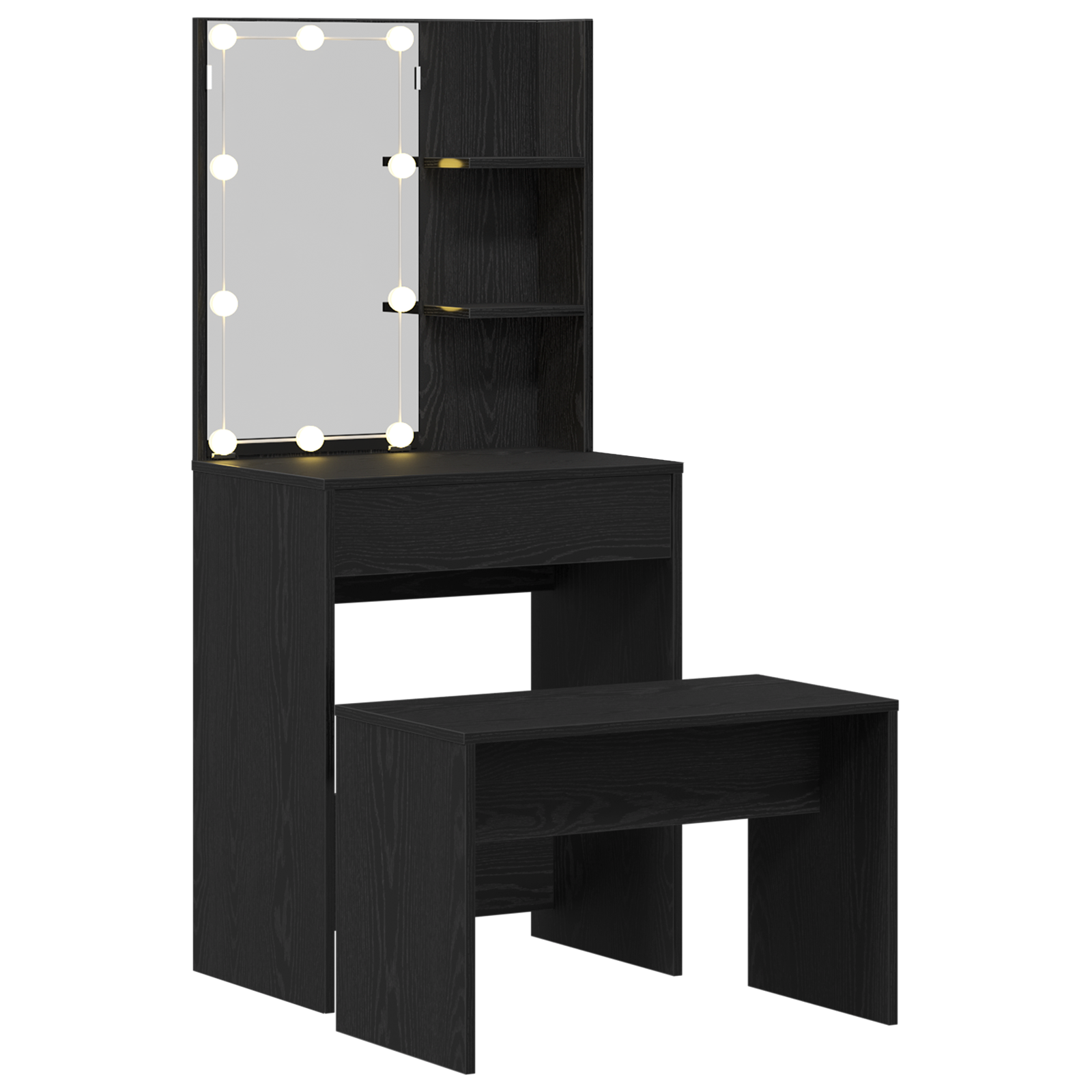 Dressing Table Set with LED Black Oak Engineered Wood - Image 4