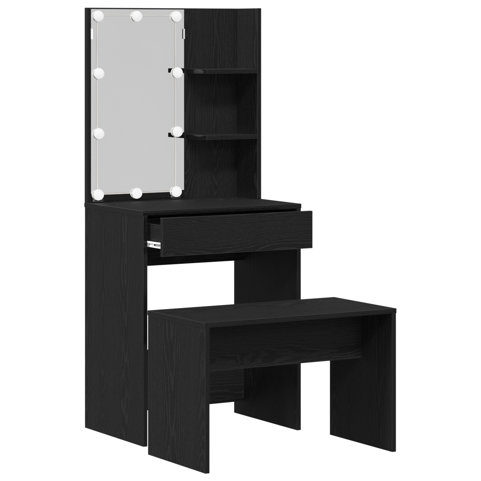 Dressing Table Set with LED Black Oak Engineered Wood - Image 5