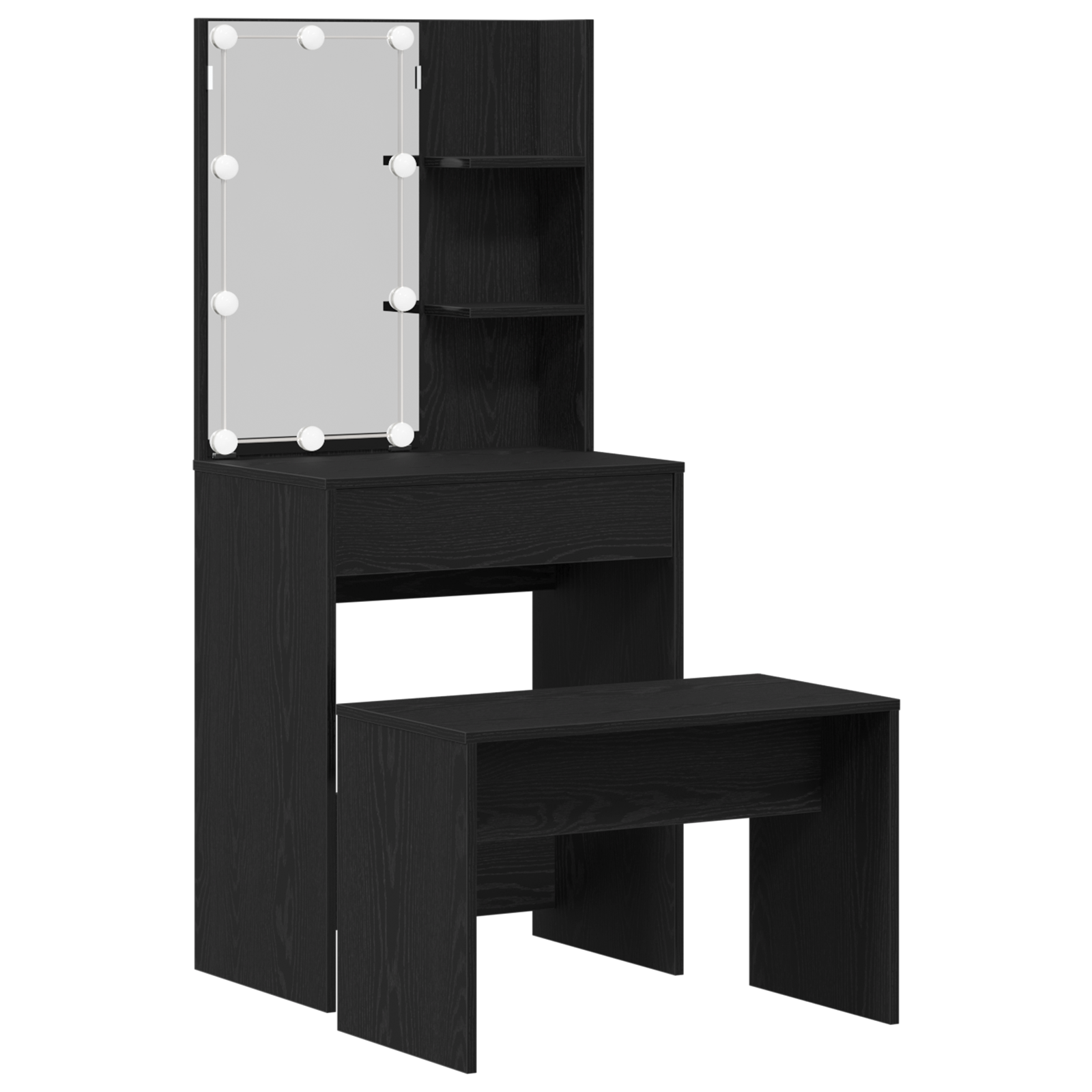 Dressing Table Set with LED Black Oak Engineered Wood - Image 2