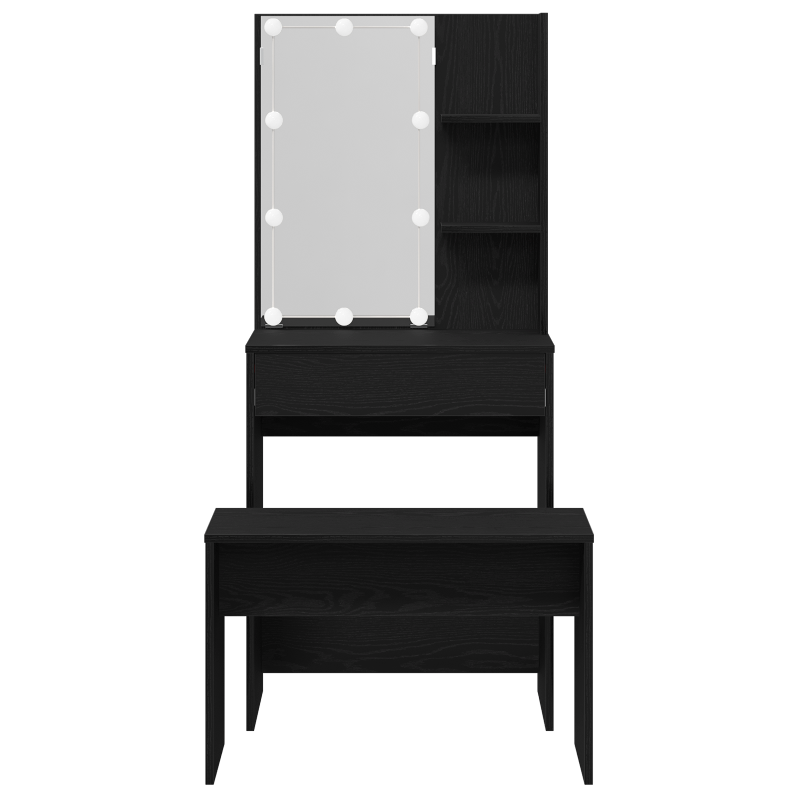 Dressing Table Set with LED Black Oak Engineered Wood - Image 8