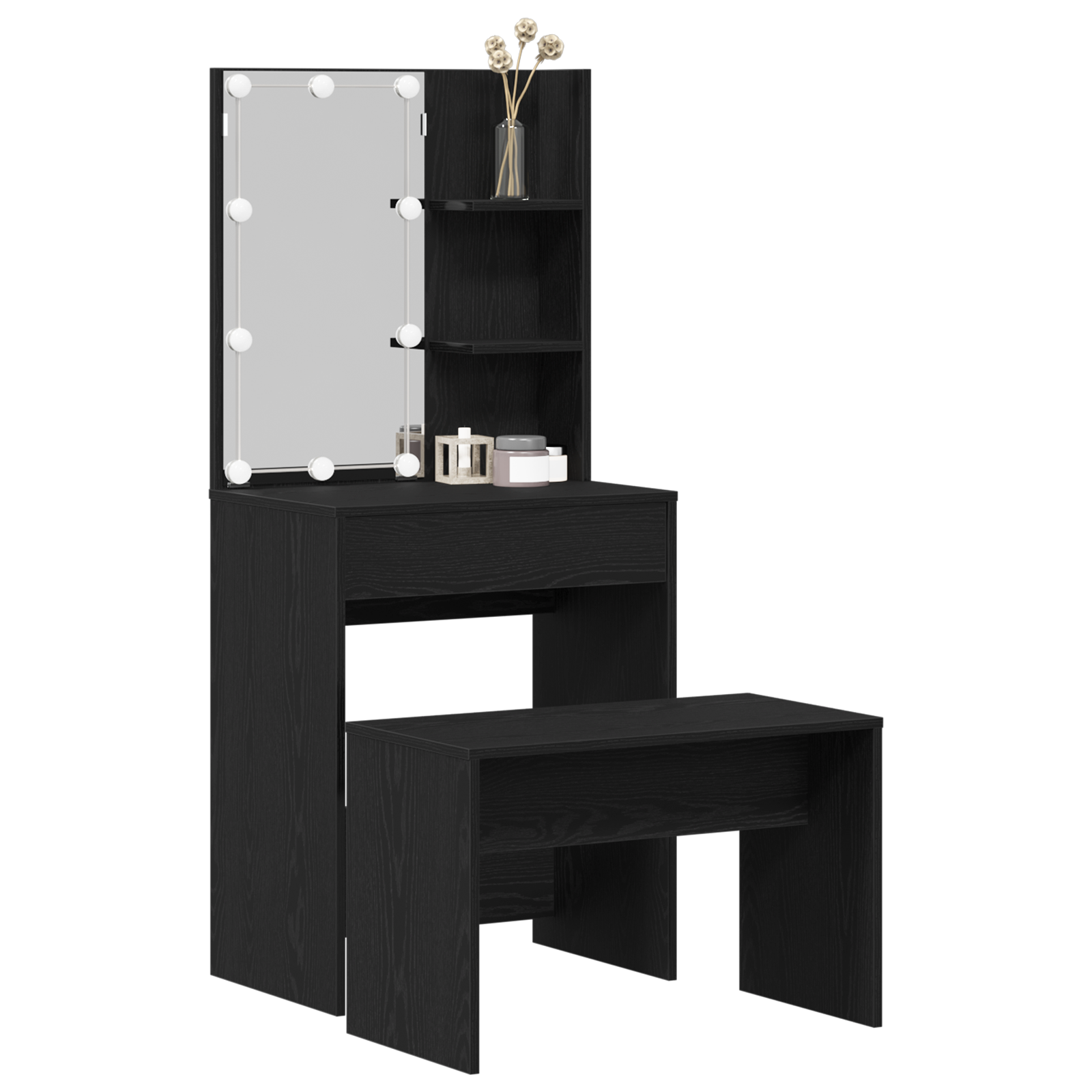 Dressing Table Set with LED Black Oak Engineered Wood - Image 3