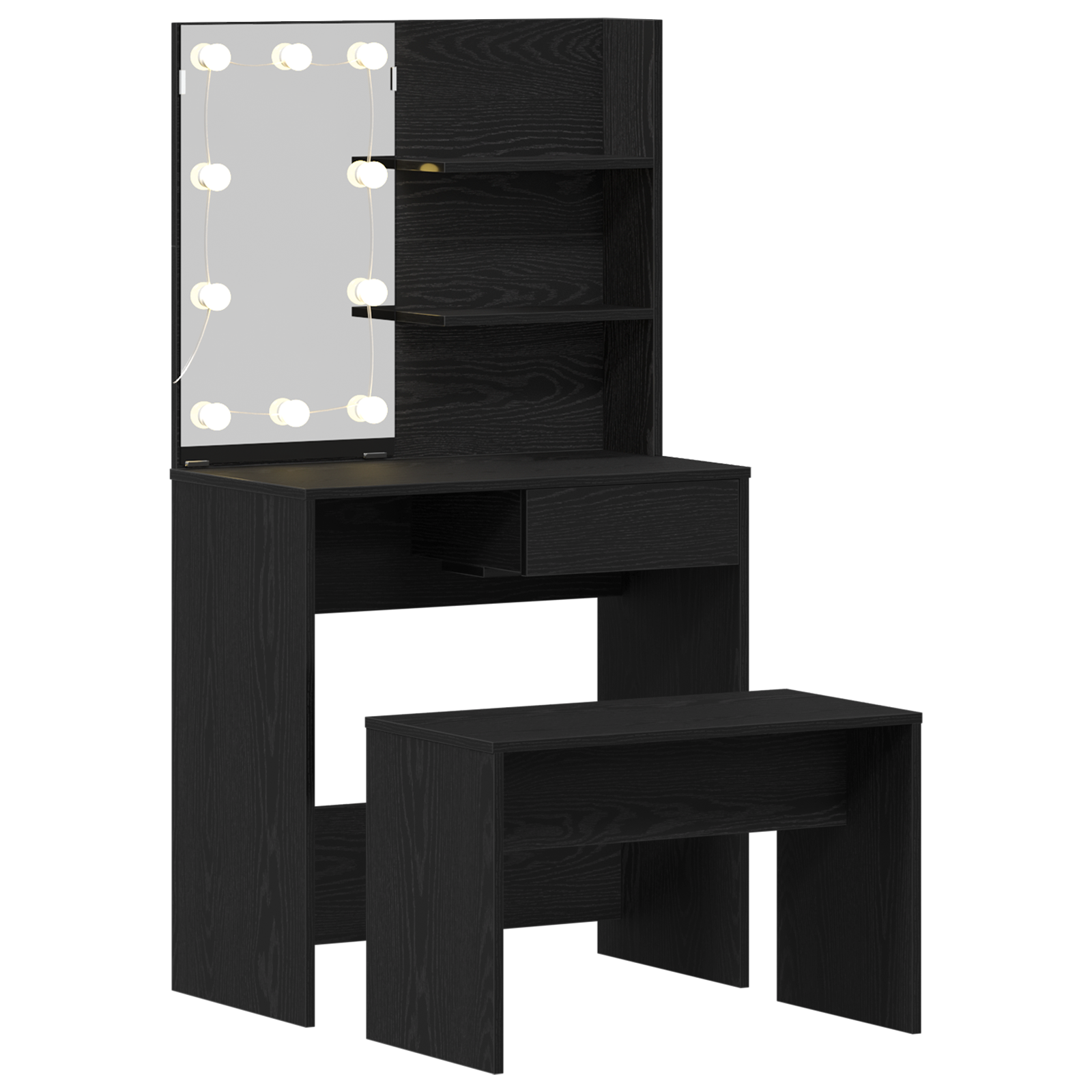 Dressing Table Set with LED Black Oak Engineered Wood - Image 4