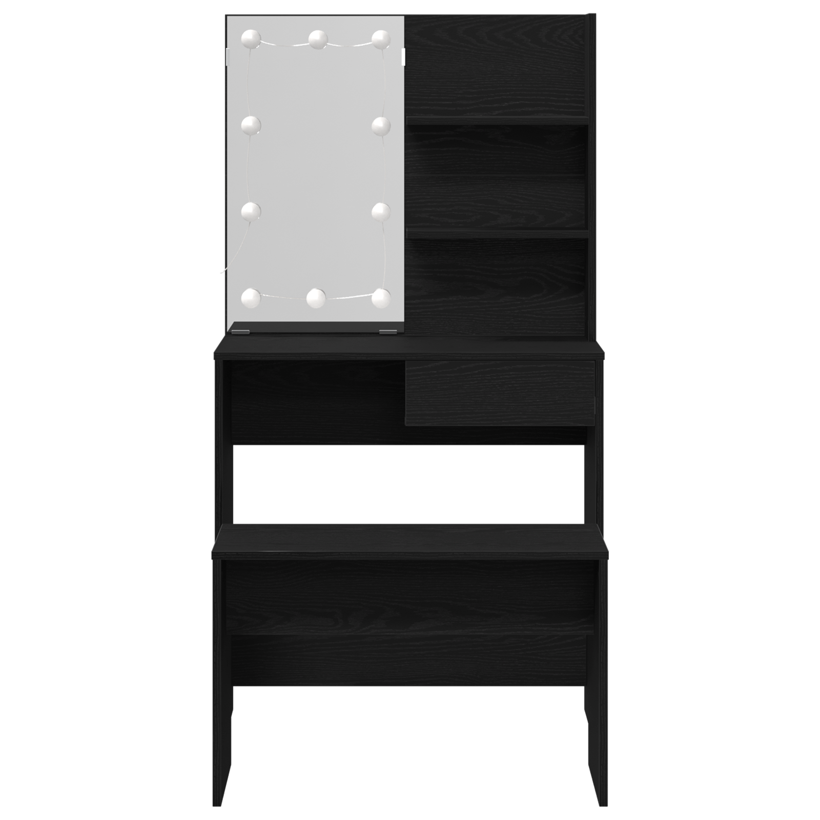 Dressing Table Set with LED Black Oak Engineered Wood - Image 8