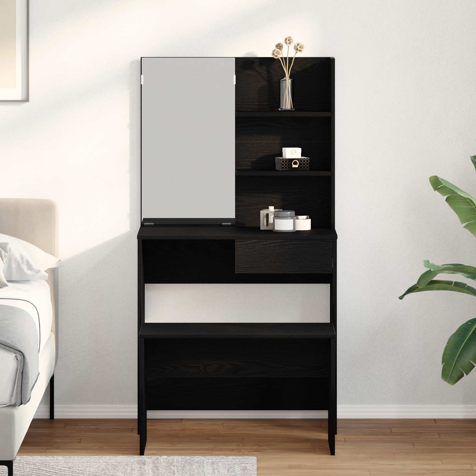 Dressing Table Set Black Oak Engineered Wood - Image 4