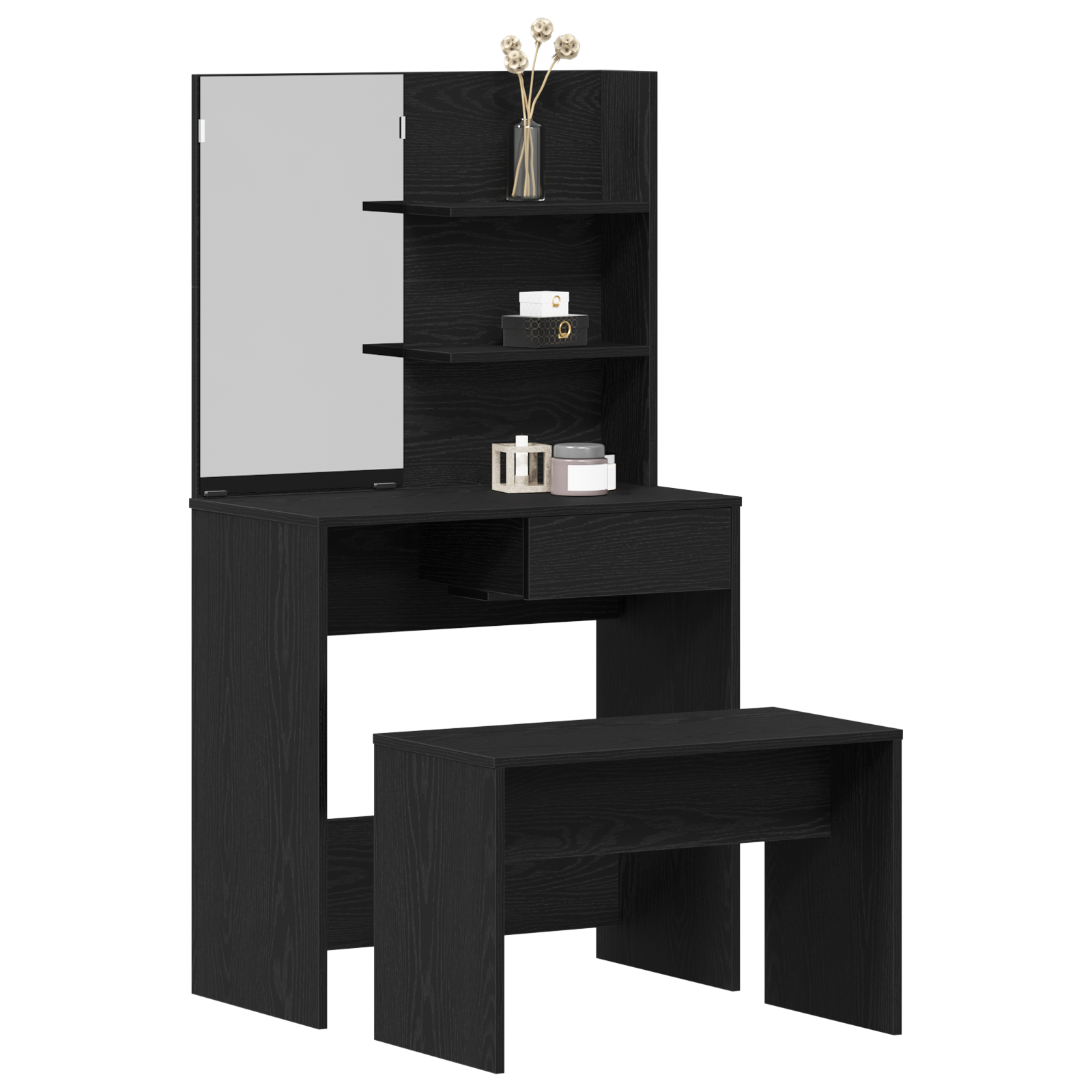 Dressing Table Set Black Oak Engineered Wood - Image 3