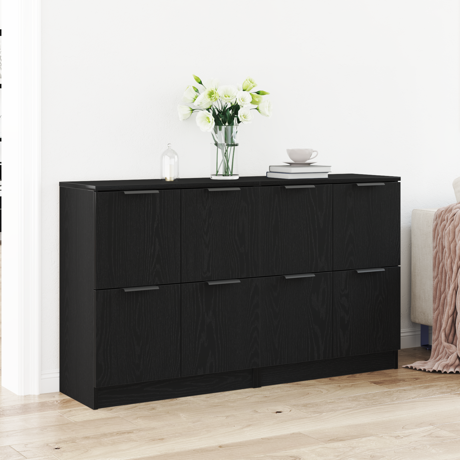 Šoninės spintos 2 vnt Juodas 60x30x70 cm Inžinerinė mediena