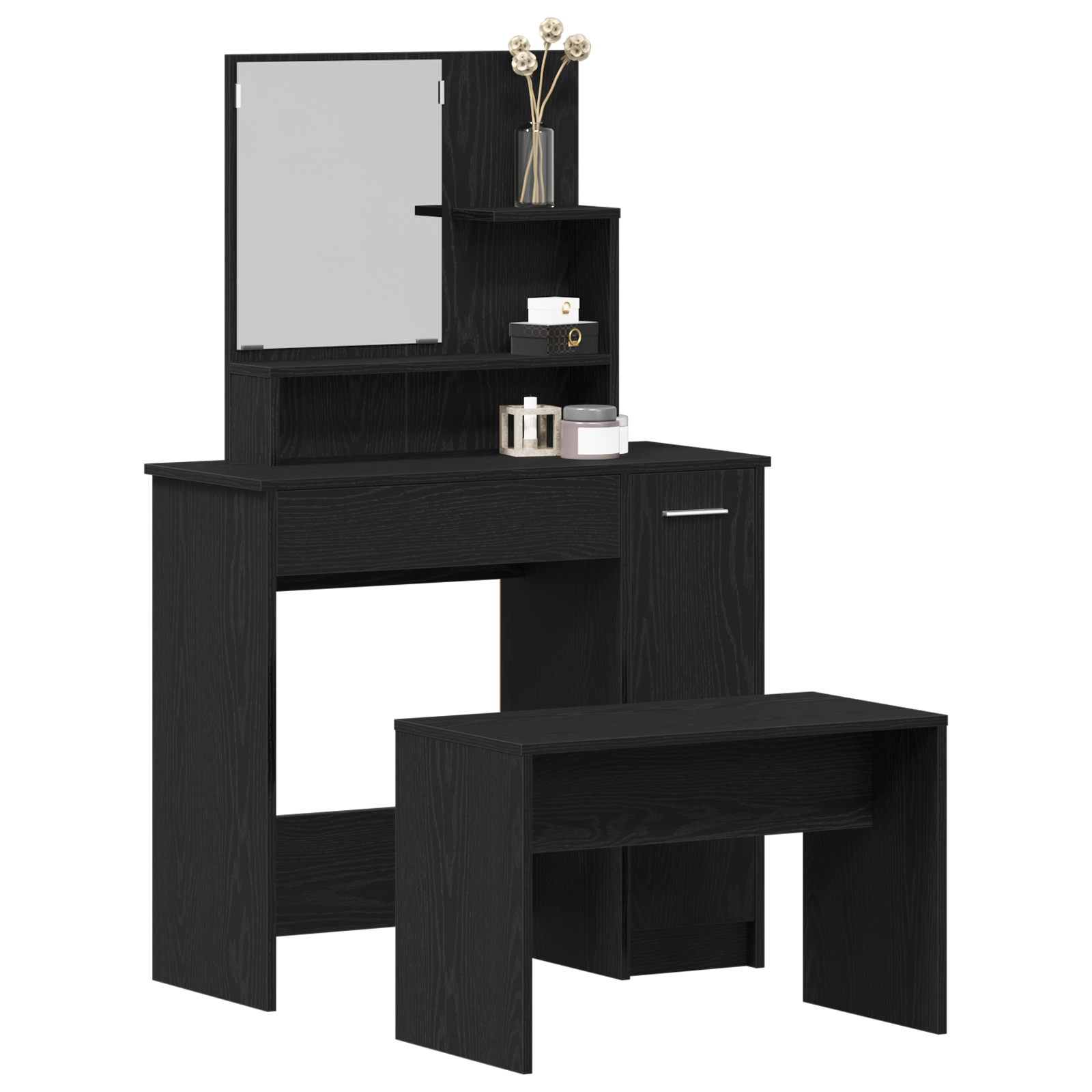 Dressing Table Set Black Oak Engineered Wood - Image 3