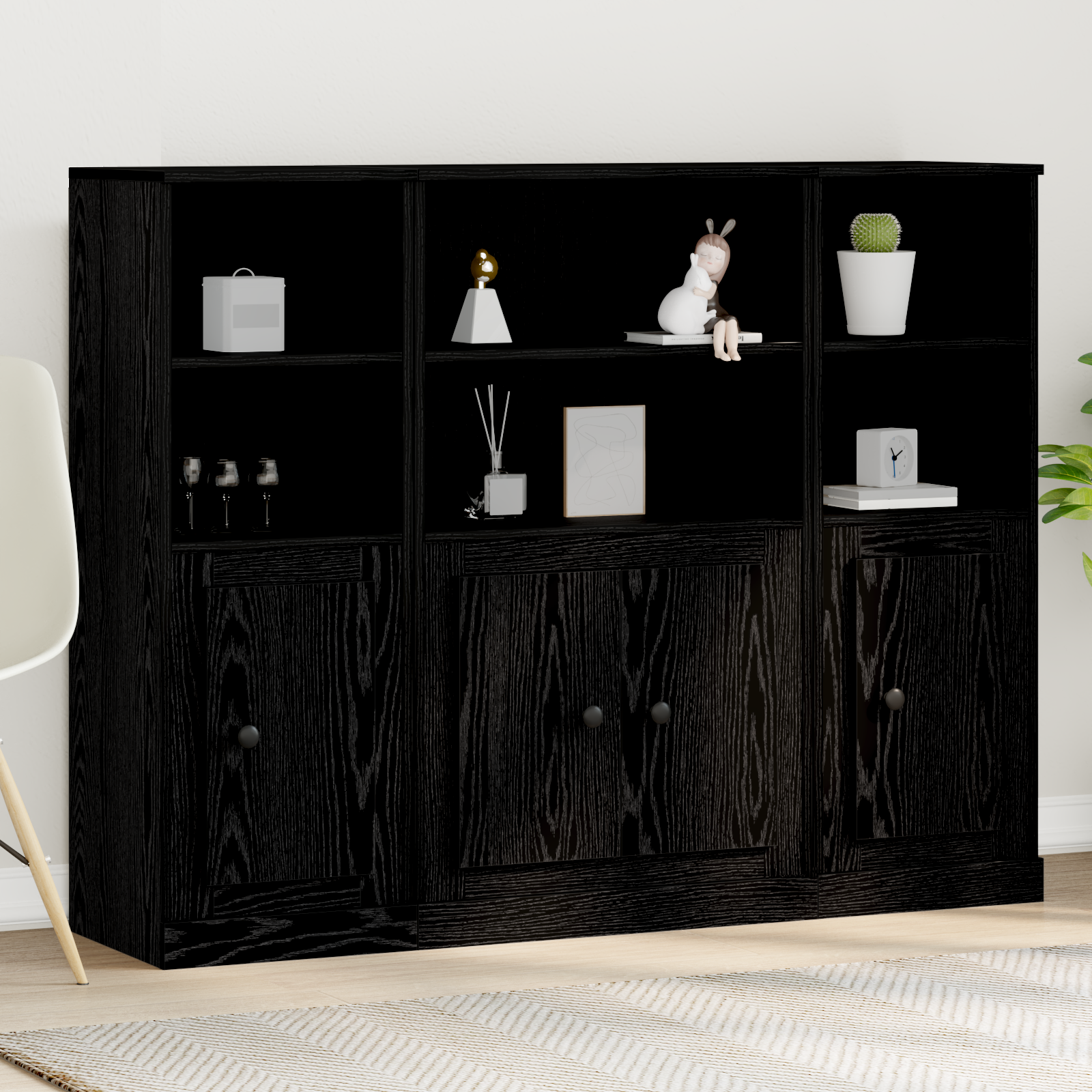 Highboard Black Oak 132x35,5x103,5 cm Engineered Wood