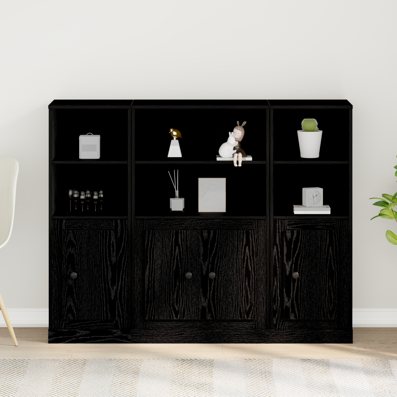 Highboard Black Oak 132x35,5x103,5 cm Engineered Wood - Image 4