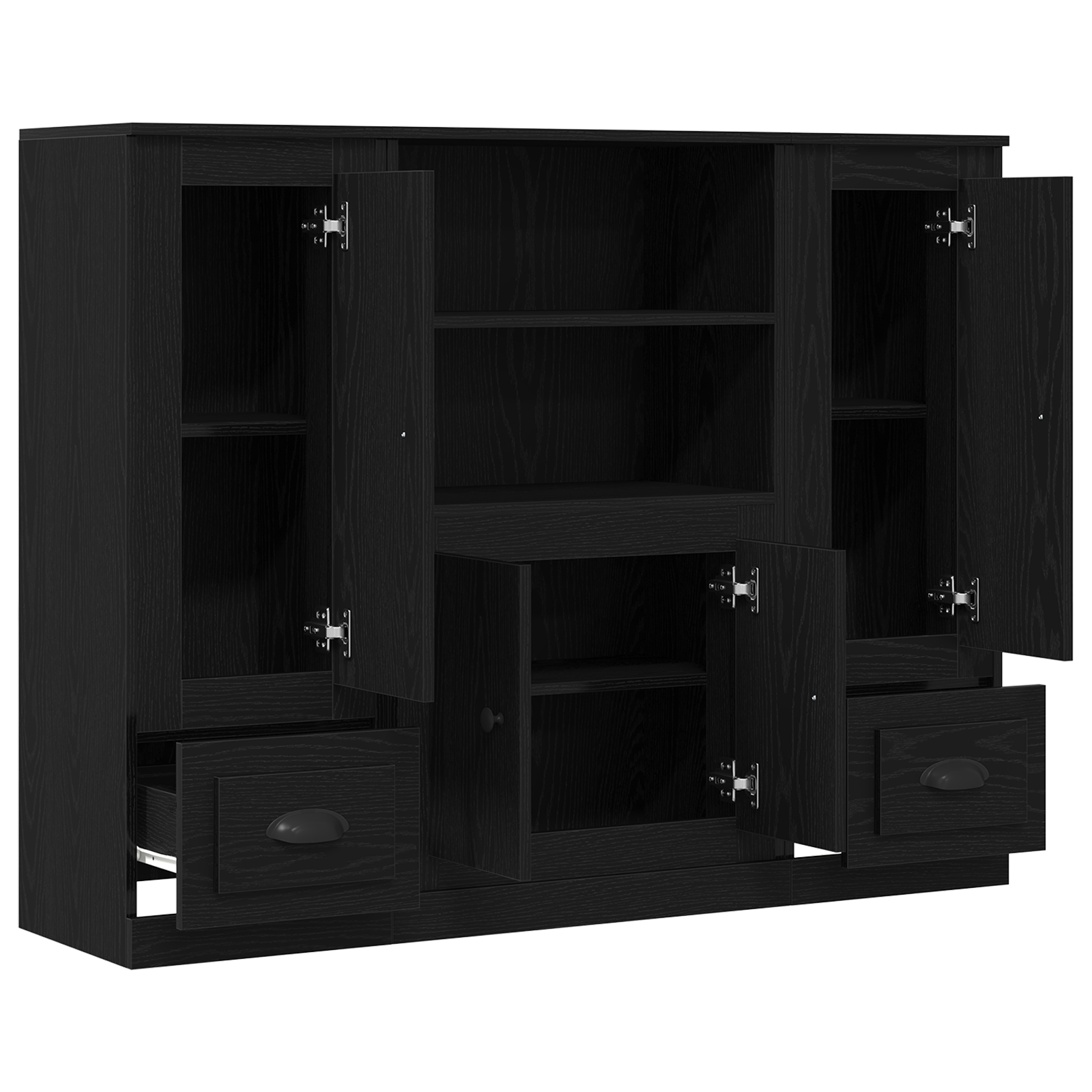 Highboard Black Oak 132x35,5x103,5 cm Engineered Wood - Image 7