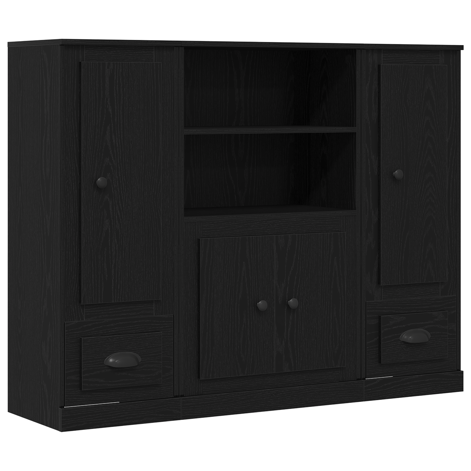 Highboard Black Oak 132x35,5x103,5 cm Engineered Wood - Image 2