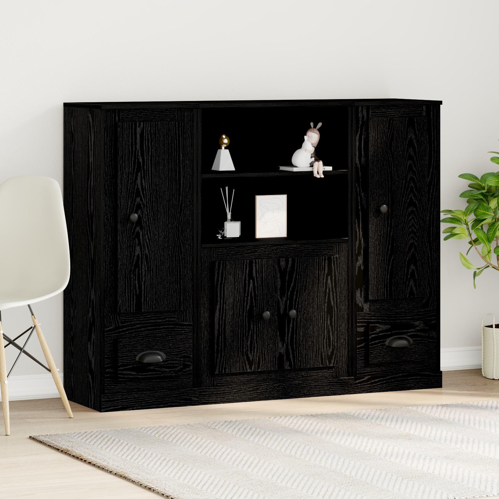 Highboard Black Oak 132x35,5x103,5 cm Engineered Wood