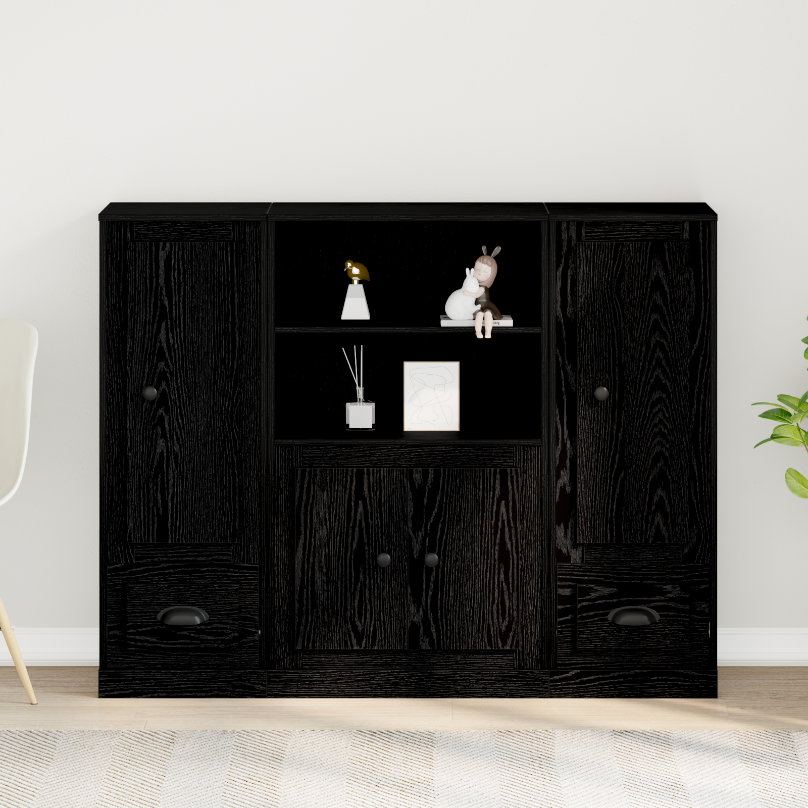 Highboard Black Oak 132x35,5x103,5 cm Engineered Wood - Image 4