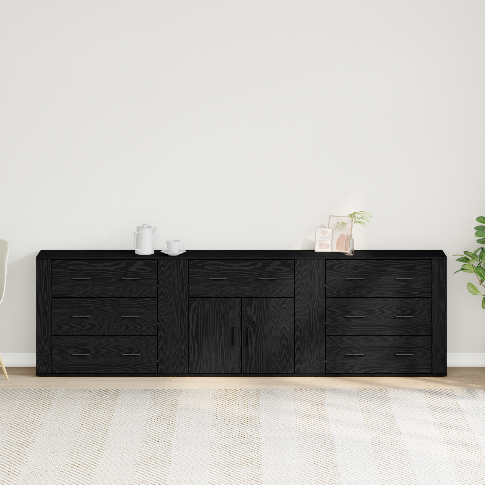 Sideboards 3 pcs Black Oak Engineered Wood - Image 4