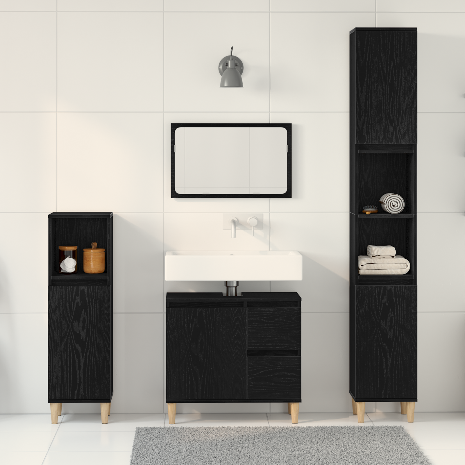 3 Piece Bathroom Cabinet Set Black Oak Engineered Wood - Image 4