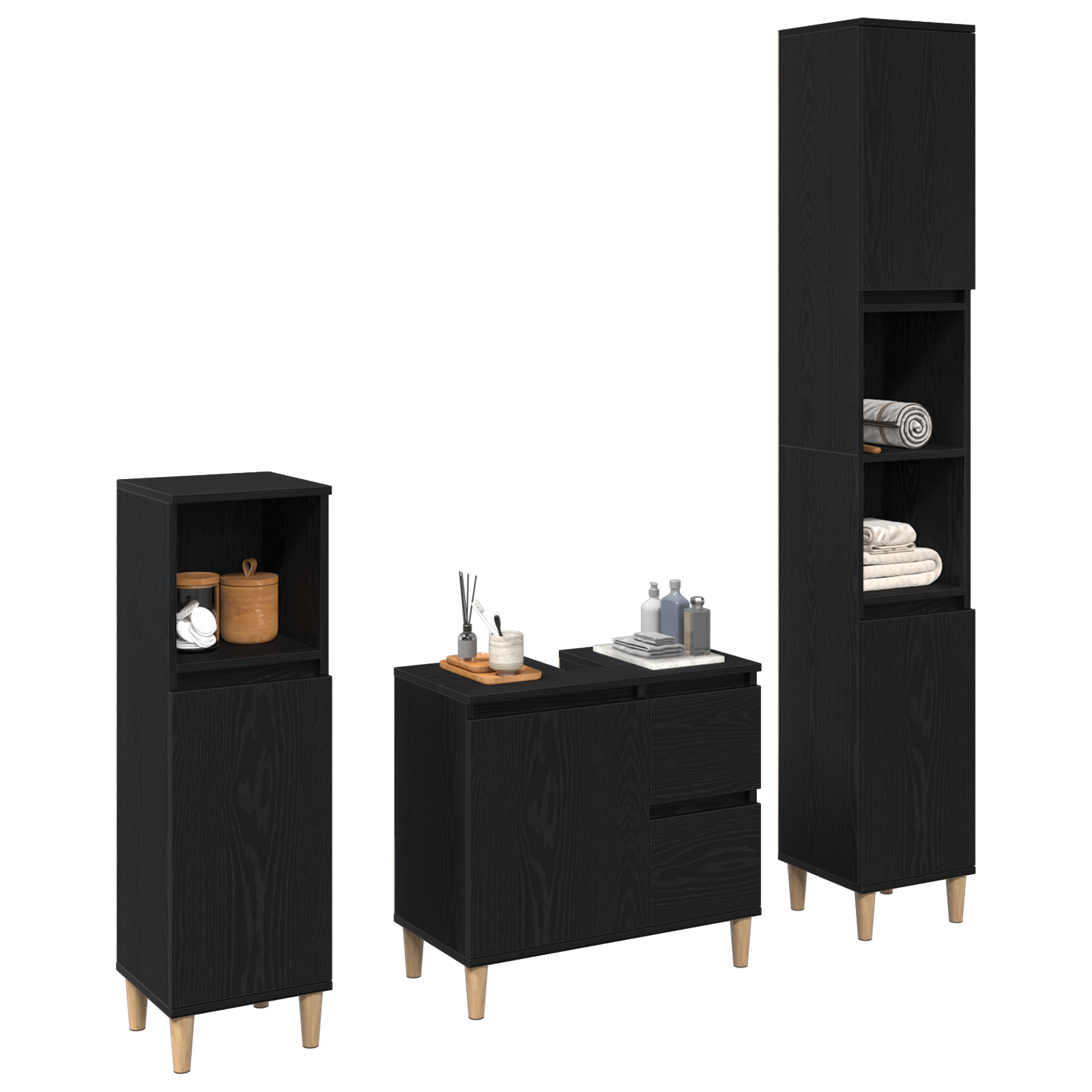 3 Piece Bathroom Cabinet Set Black Oak Engineered Wood - Image 3