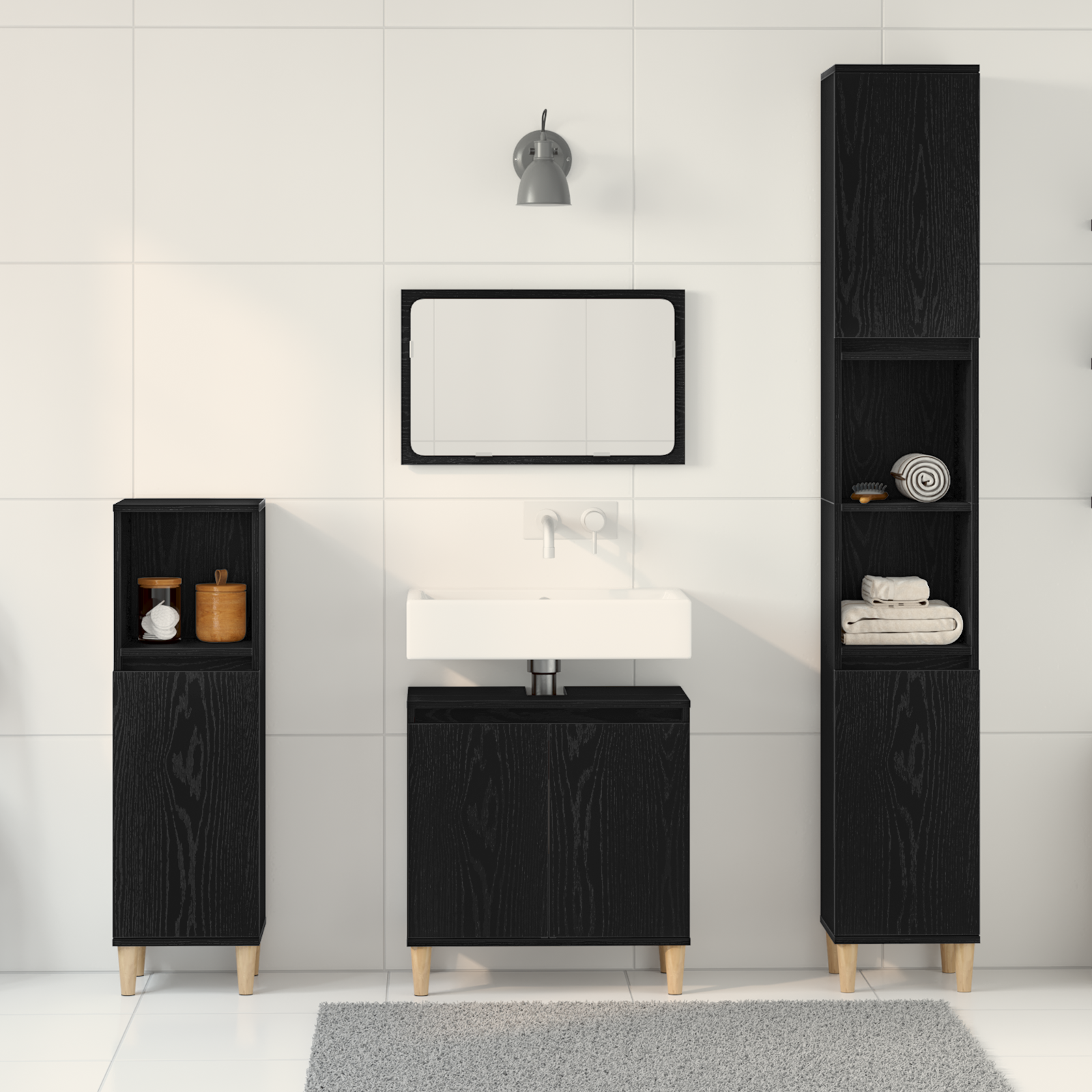3 Piece Bathroom Furniture Set Black Oak Engineered Wood - Image 4