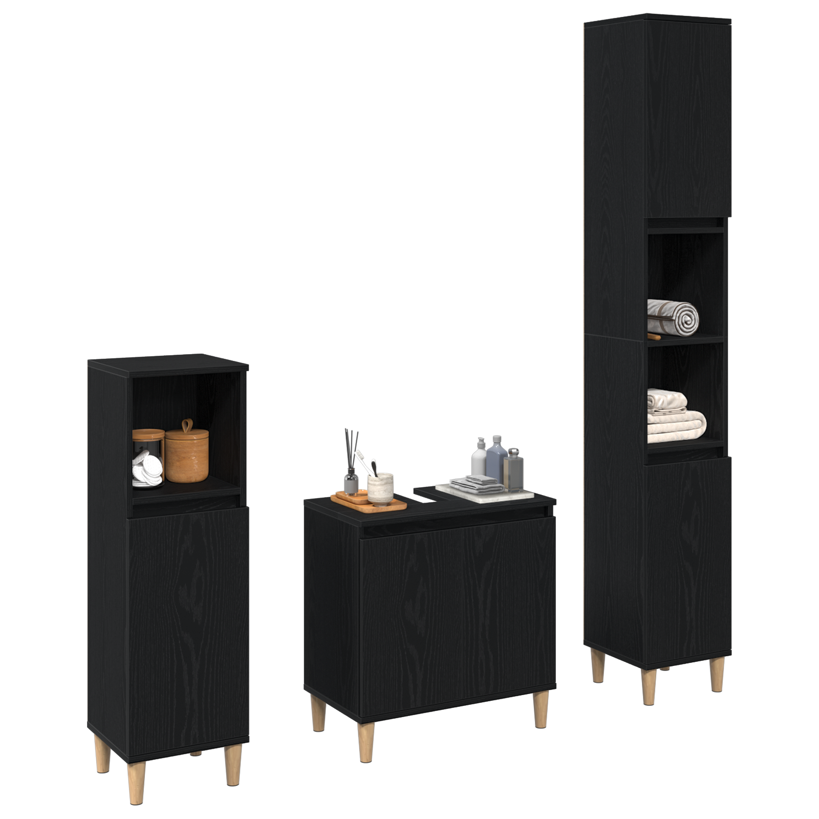 3 Piece Bathroom Furniture Set Black Oak Engineered Wood - Image 3