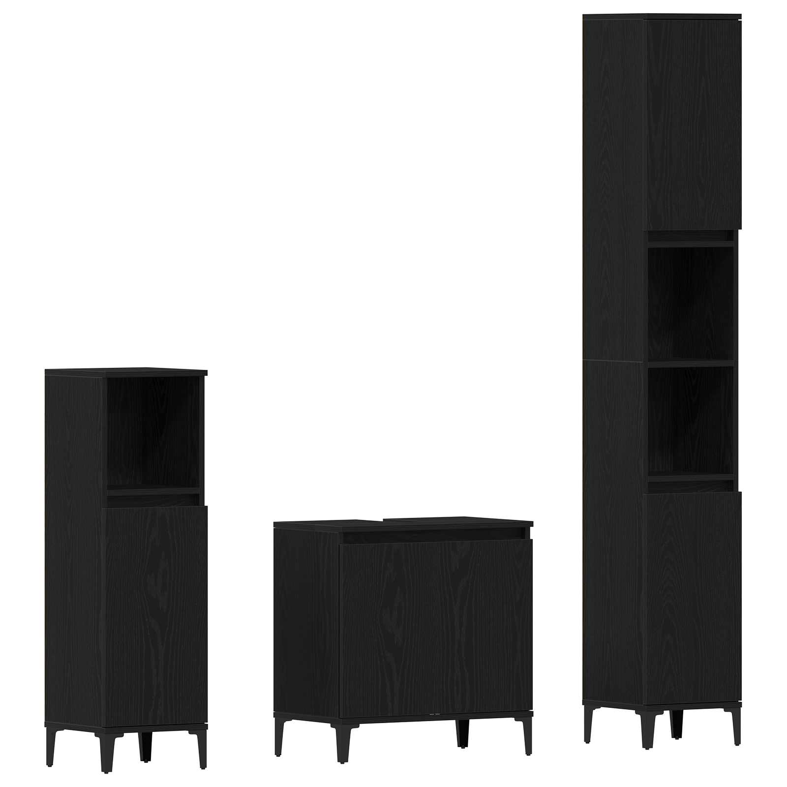 3 Piece Bathroom Furniture Set Black Oak Engineered Wood - Image 2