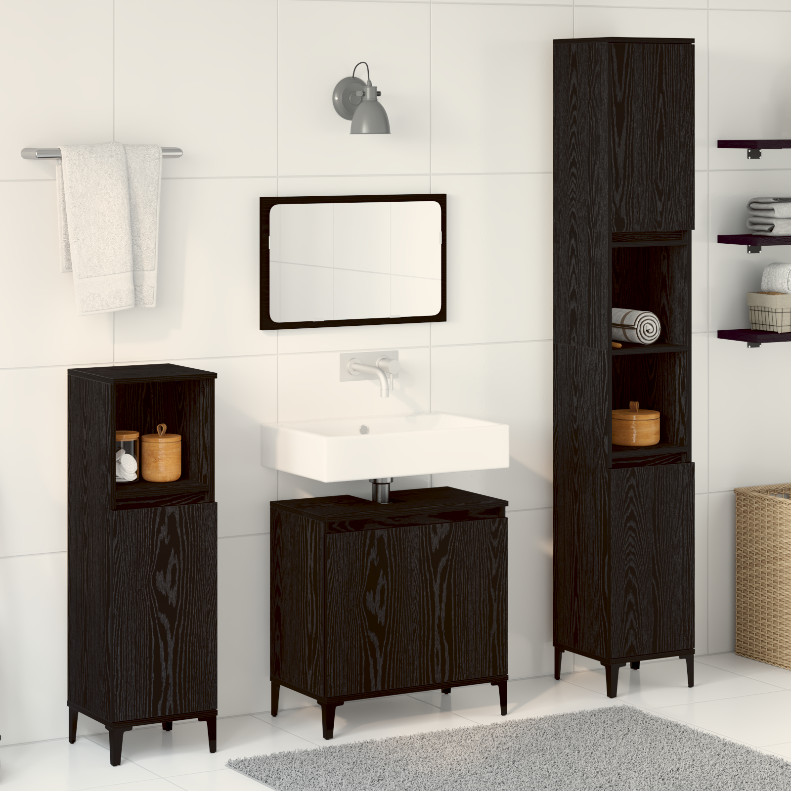 3 Piece Bathroom Furniture Set Black Oak Engineered Wood