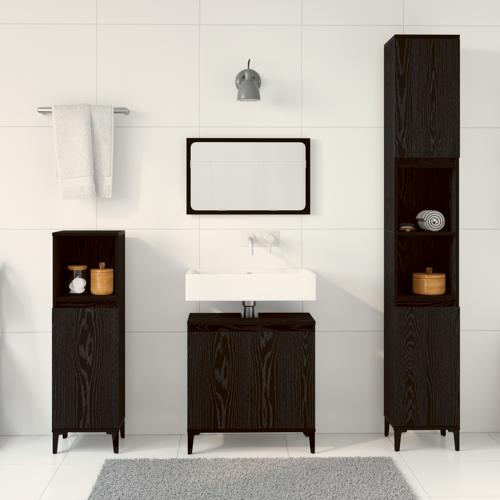 3 Piece Bathroom Furniture Set Black Oak Engineered Wood - Image 4
