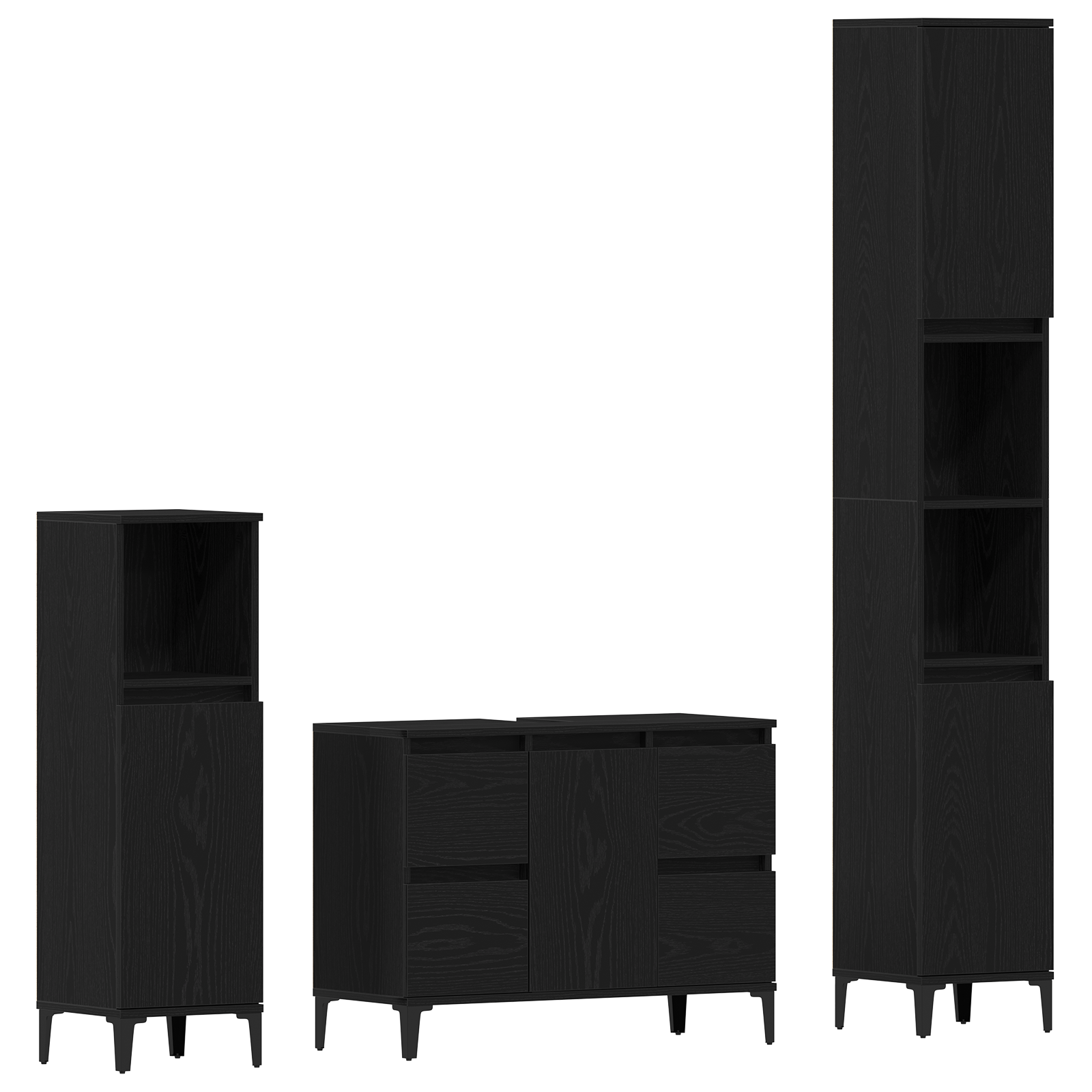 3 Piece Bathroom Furniture Set Black Oak Engineered Wood - Image 2