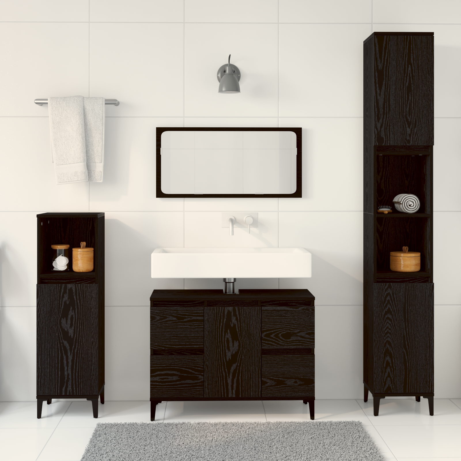 3 Piece Bathroom Furniture Set Black Oak Engineered Wood - Image 4
