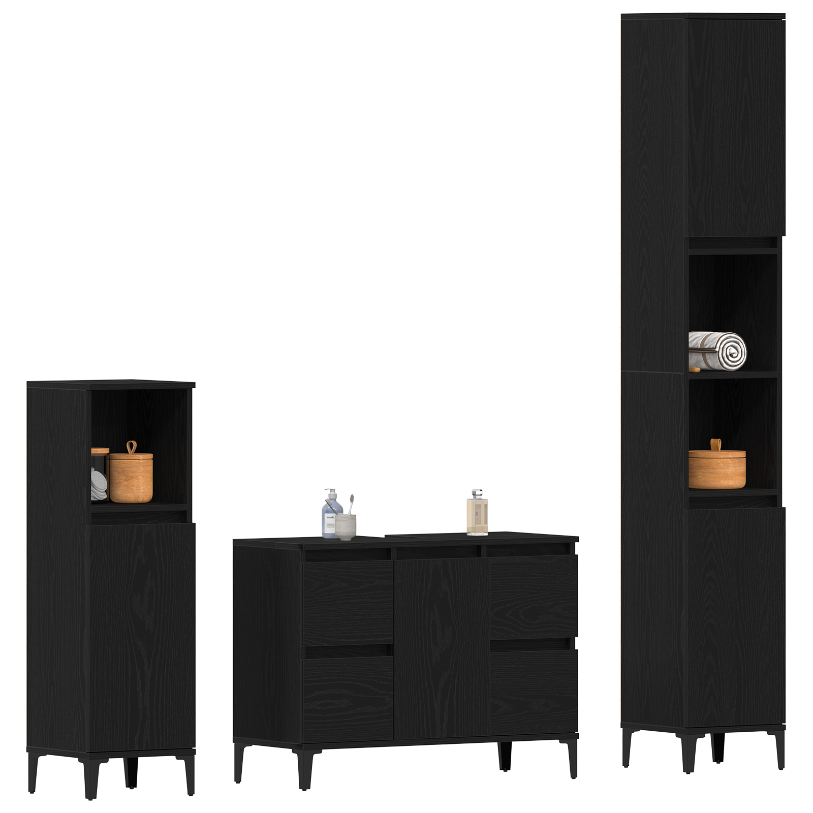 3 Piece Bathroom Furniture Set Black Oak Engineered Wood - Image 3