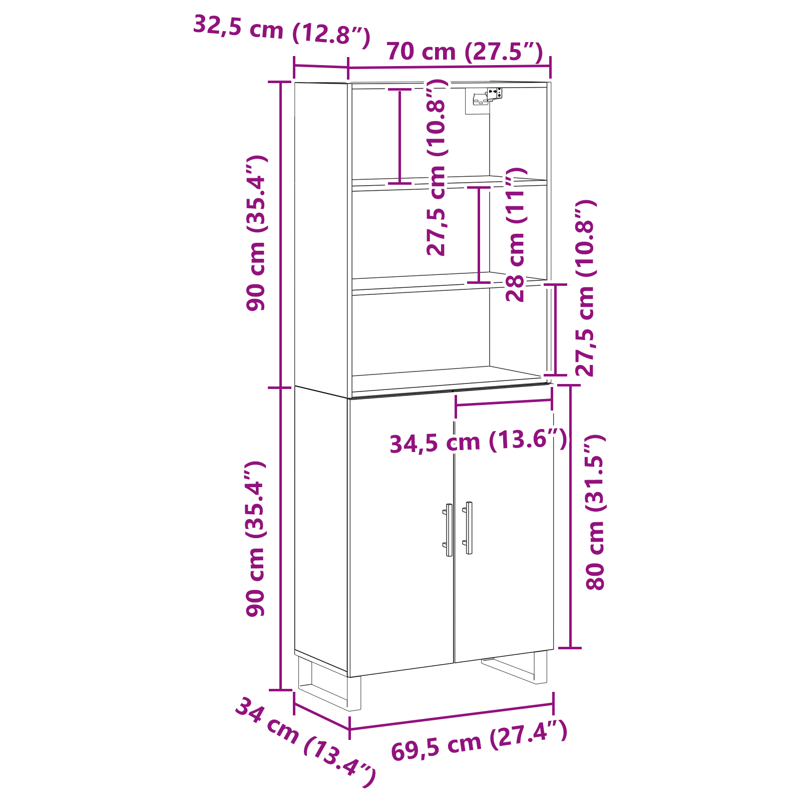 Highboard Black Oak 69.5x34x180 cm Engineered Wood - Image 10