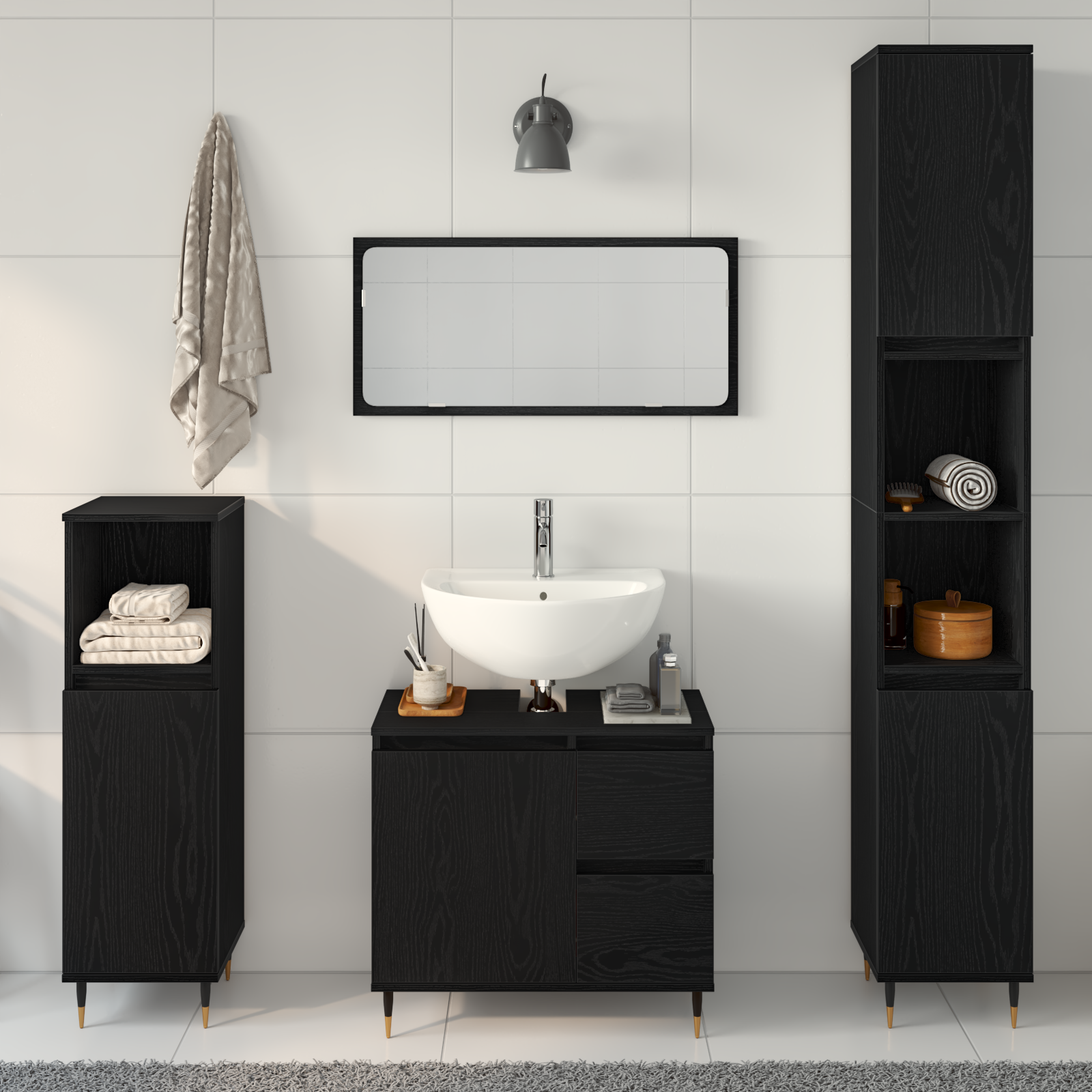 3 Piece Bathroom Furniture Set Black Oak Engineered Wood - Image 4