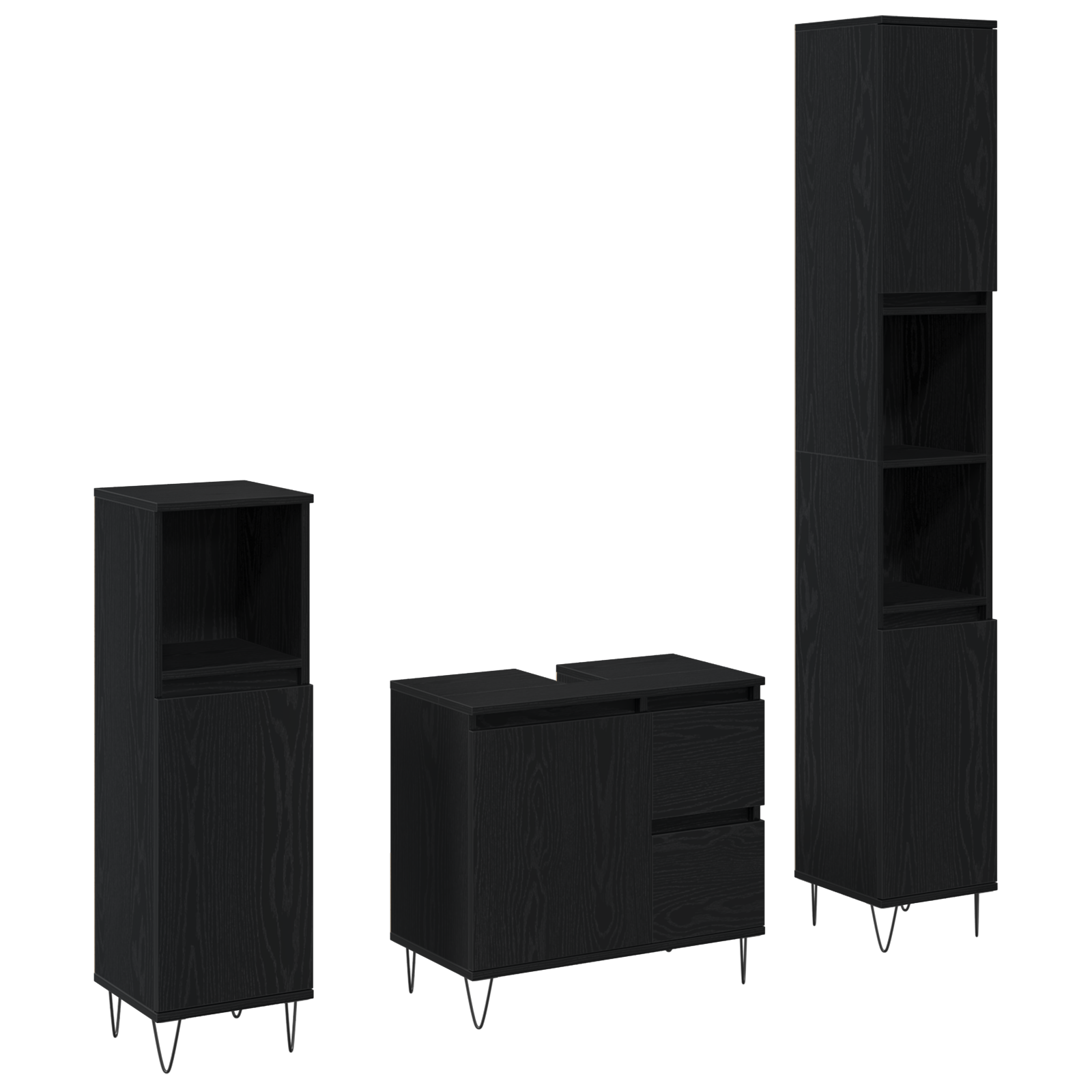 3 Piece Bathroom Furniture Set Black Oak Engineered Wood - Image 2