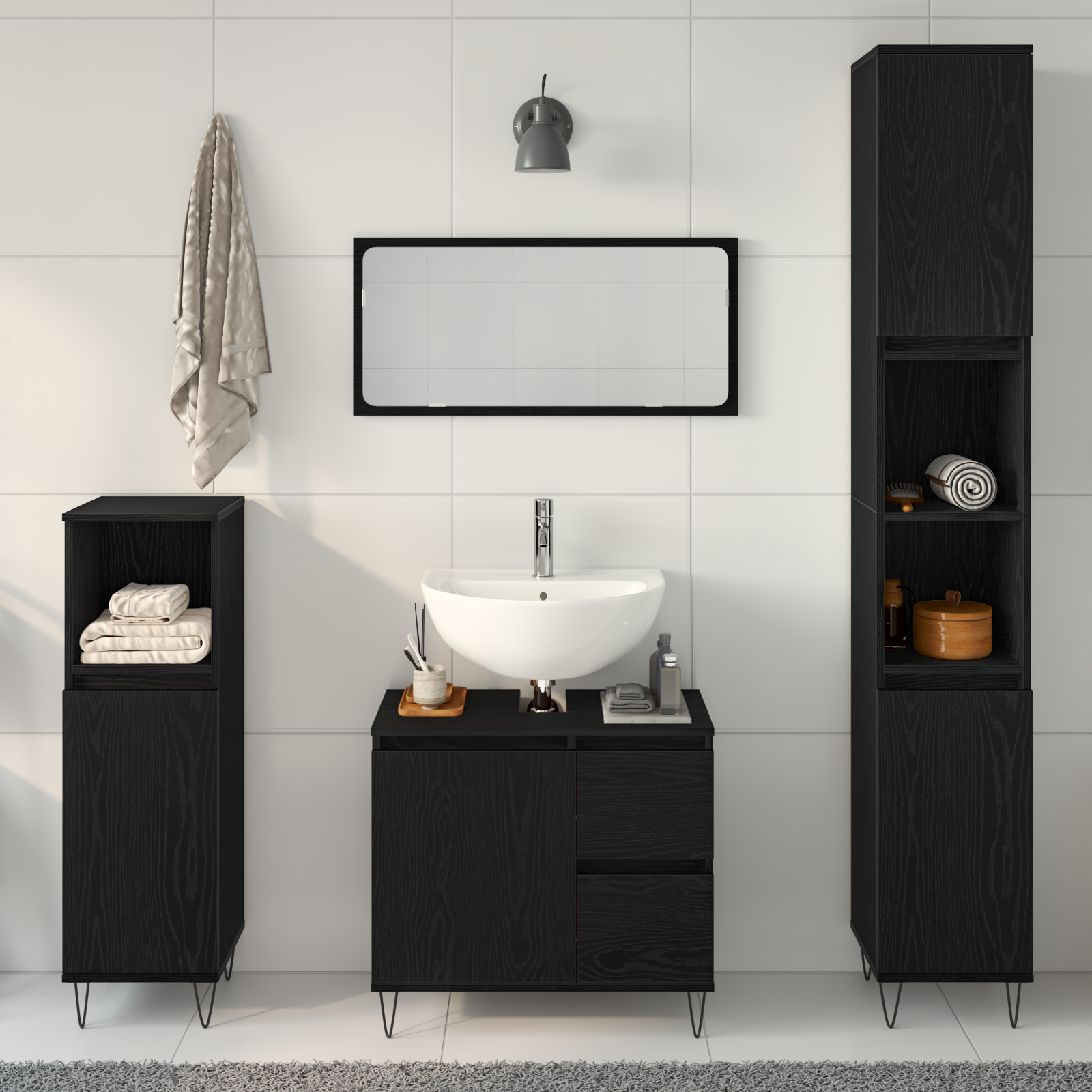 3 Piece Bathroom Furniture Set Black Oak Engineered Wood - Image 4